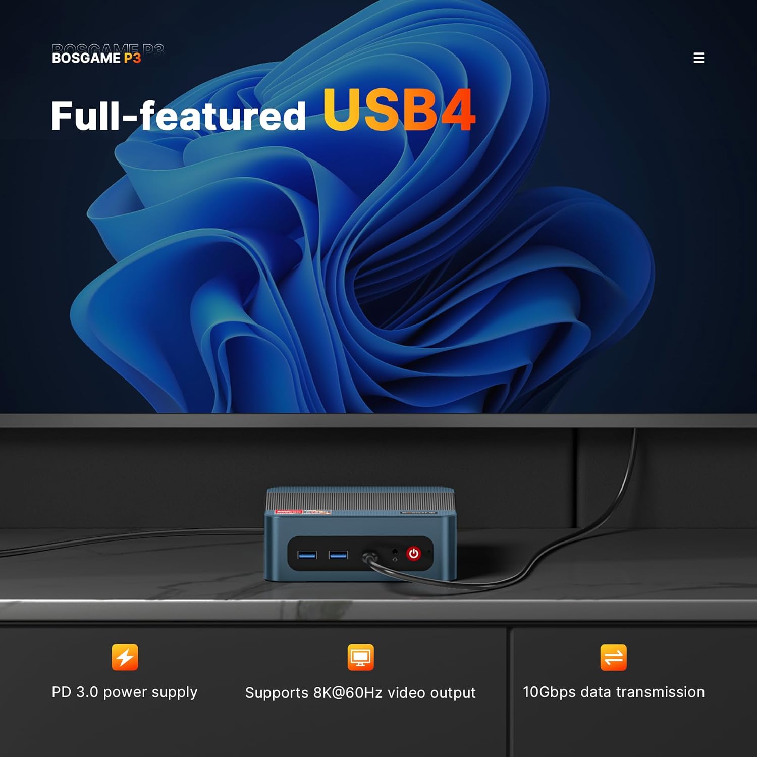 BOSGAME P3 Lite Gaming Mini PC with AMD Ryzen 7 6800H  32GB DDR5 RAM 1TB PCIe 4.0 NVMe SSD  Radeon 680M iGPU  Dual 2.5G LAN Win 11 Pro Desktop Computer with USB4/8K UHD/Wi-Fi 6E/BT 5.2