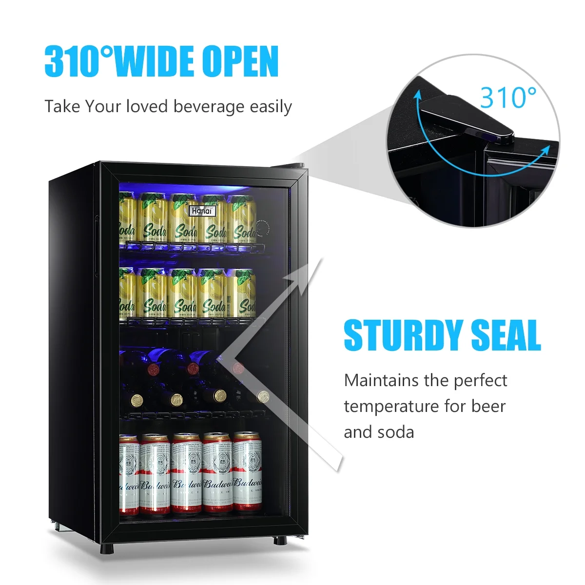 Compact Beverage Refrigerator, 100 Can Capacity, Glass Door, Black Stainless Steel(3.2 cu ft) - Image 7