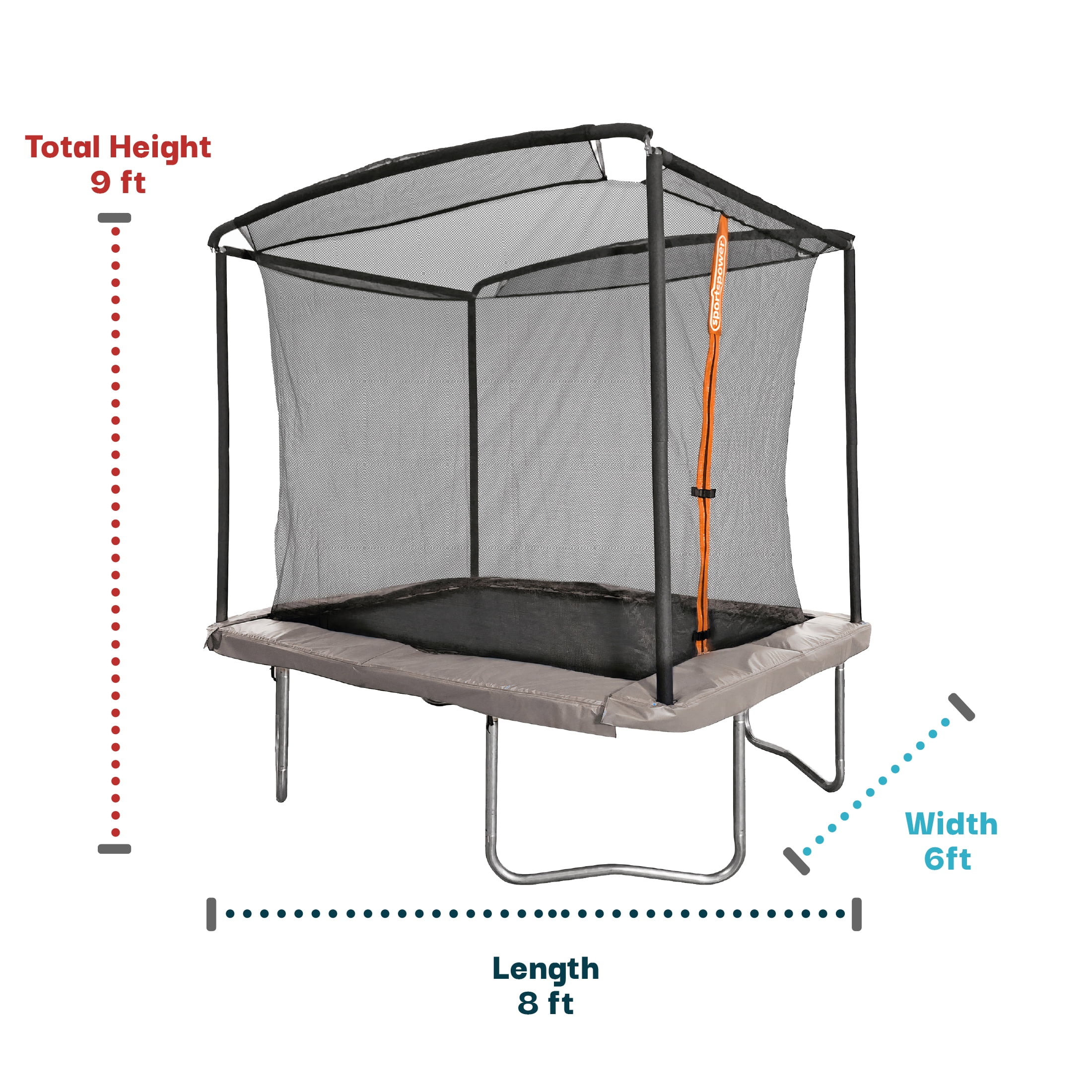 Bounce Pro 6x8’ Rectangular Trampoline for Kids 6+ with Safety-Enclosure in Gray and Orange - Image 5