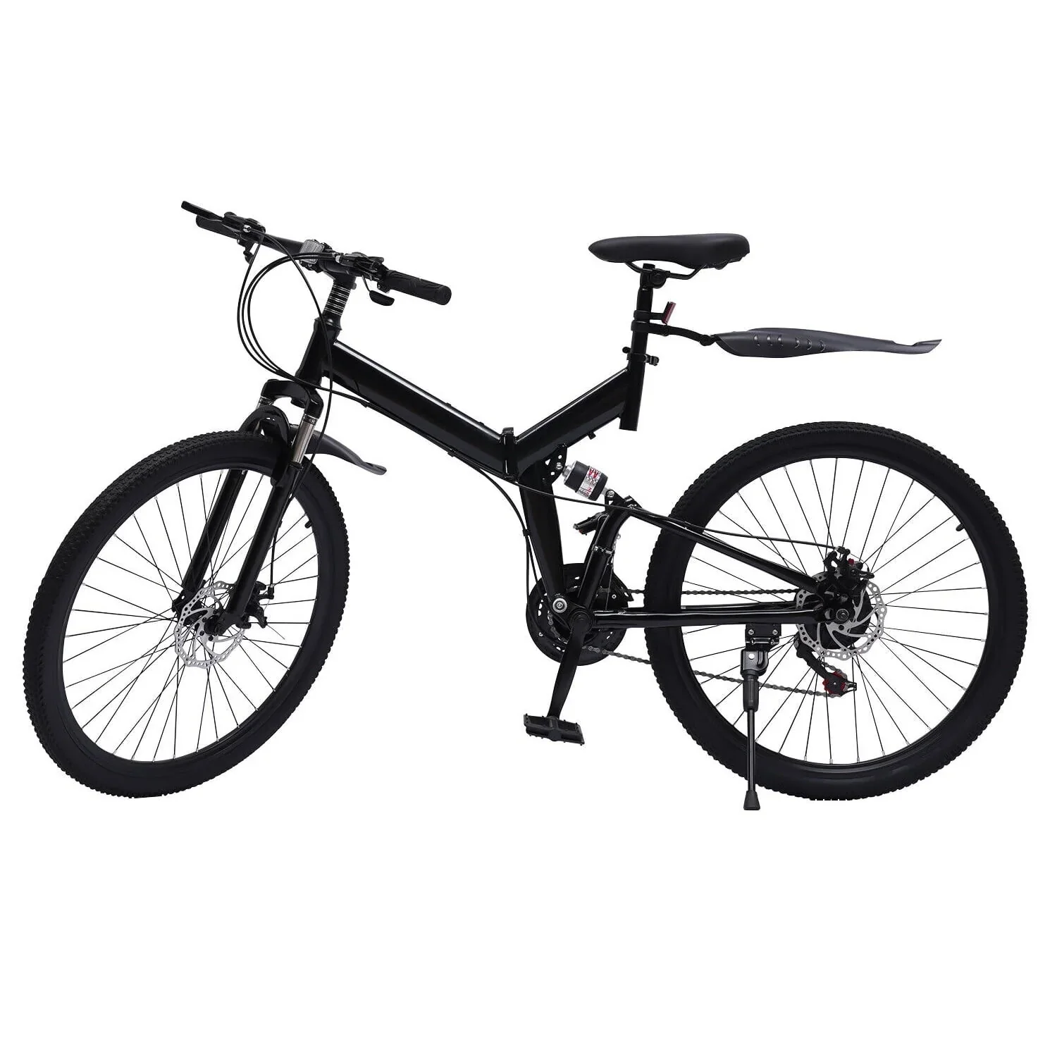 Aiqidi 26 Folding Mountain Bike, 21 Speed Dual Disc Brakes Unisex Adult Adjustable Mountain Bicycle for Riding Traveling, Black