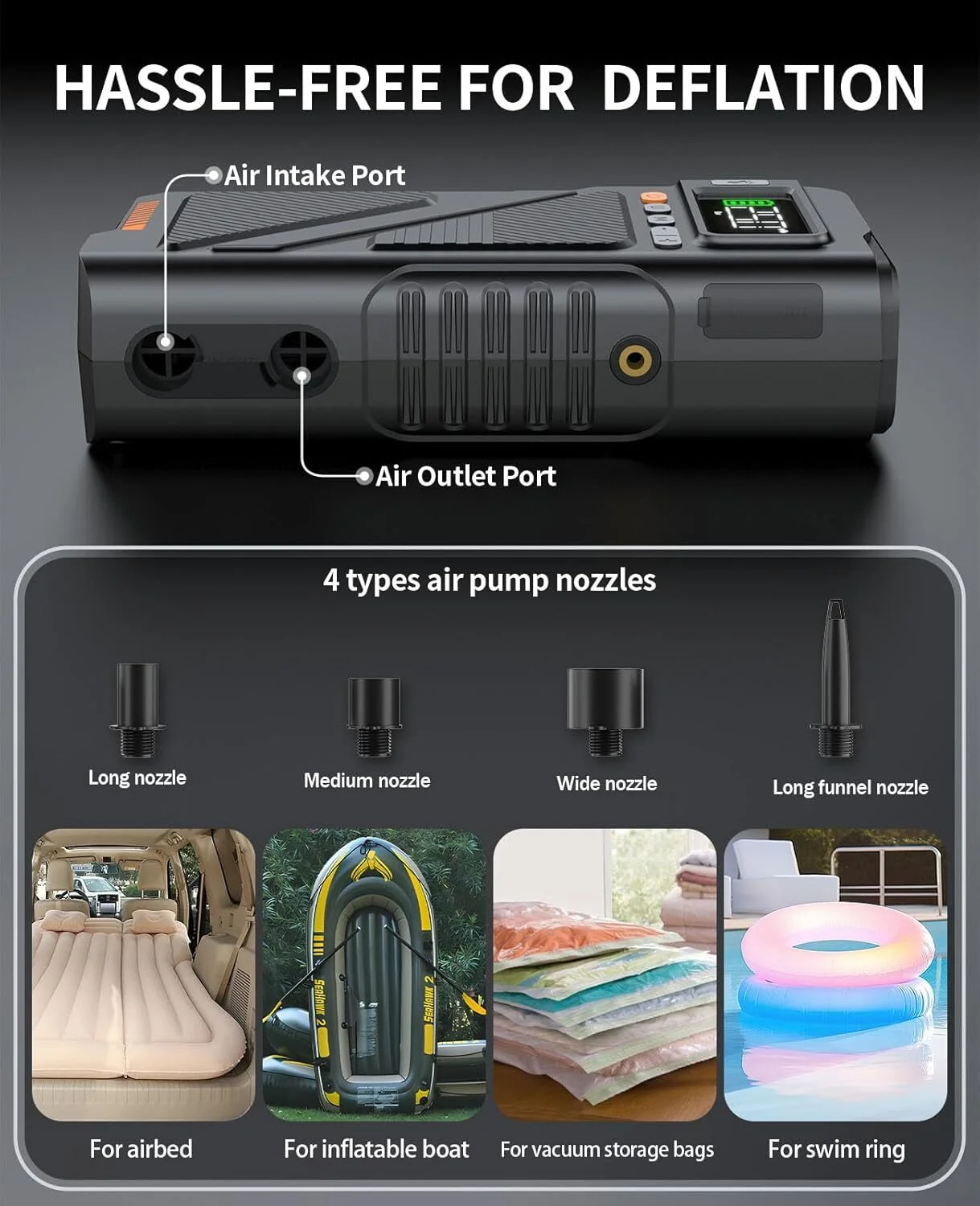 7000A Jump Starter with Air Inflator Deflator Compressor, 9-in-1 Portable 12V Car Battery Jump Box Power Pack for All Gas/12L Diesel Engine with 150PSI Tire Inflator Extended Jumper Cable - Image 5