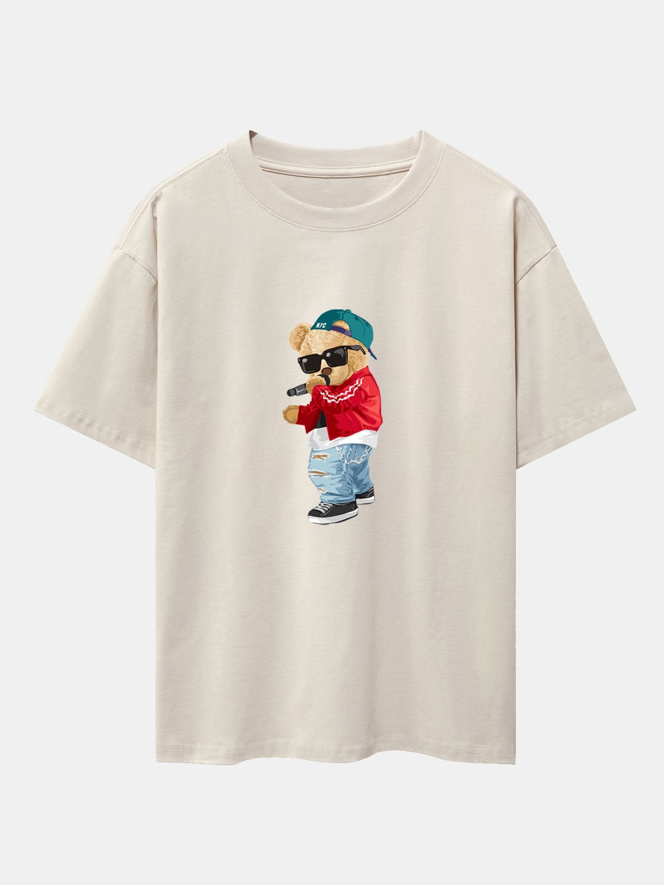 T-shirt oversize épais à imprimé ours, style chanteur hip-hop