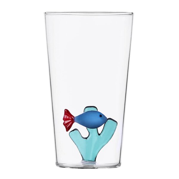 Marine Garden longdrinkglass 45 cl blå fisk og sjøgress