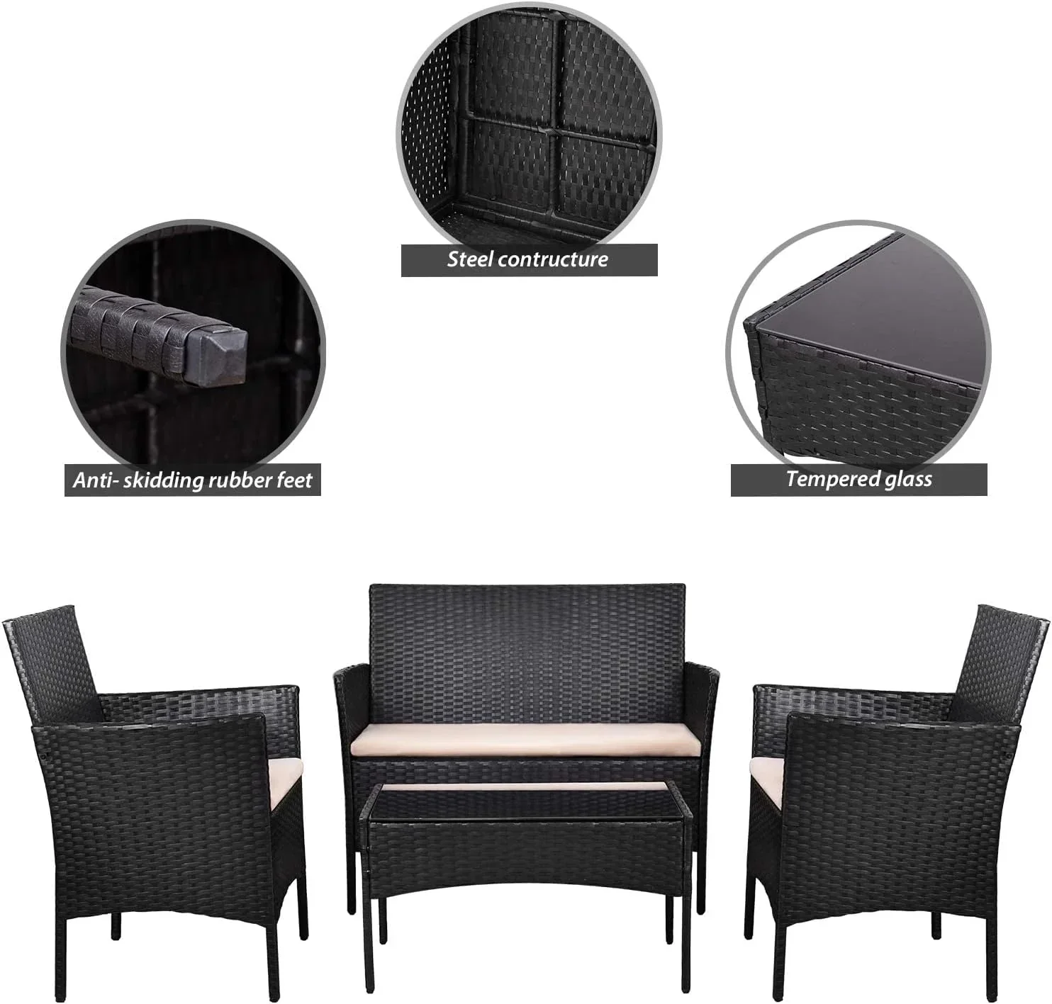Ensemble de mobilier de jardin 4 pièces en rotin et osier