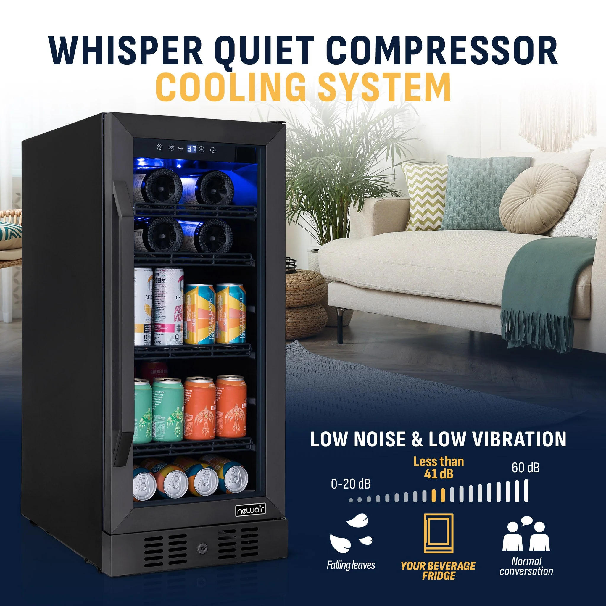 Newair 80-Can, 33-Bottle Built-in Black Beverage Fridge - 15