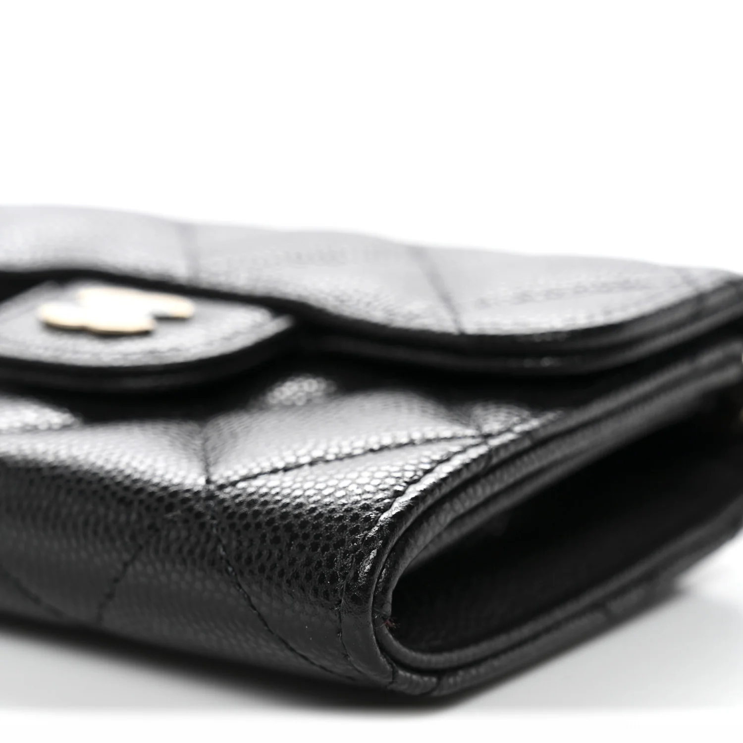 Caviar Quilted Flap Card Holder On Chain Black