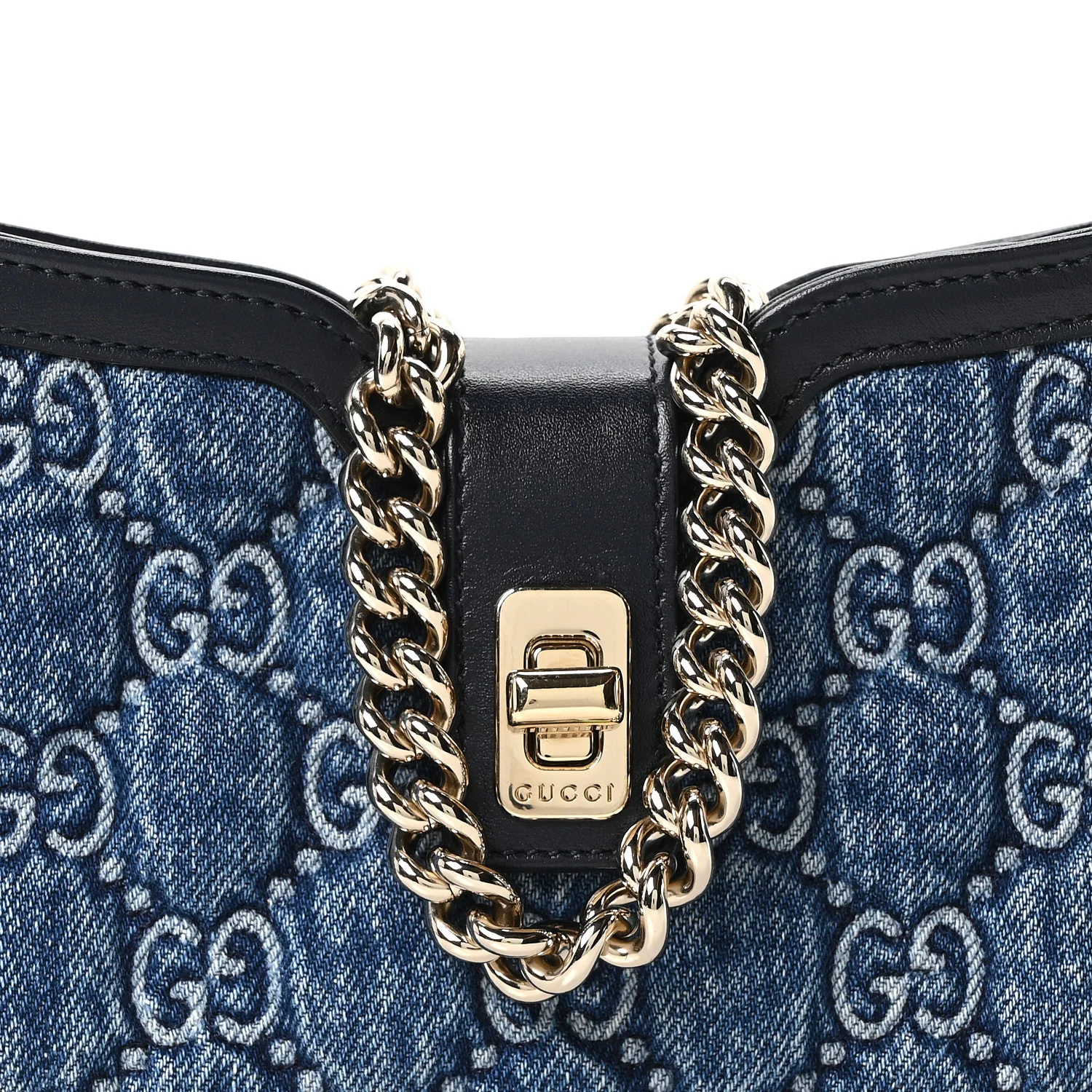 Denim GG Monogram Mini Moon Side Shoulder Bag Blue