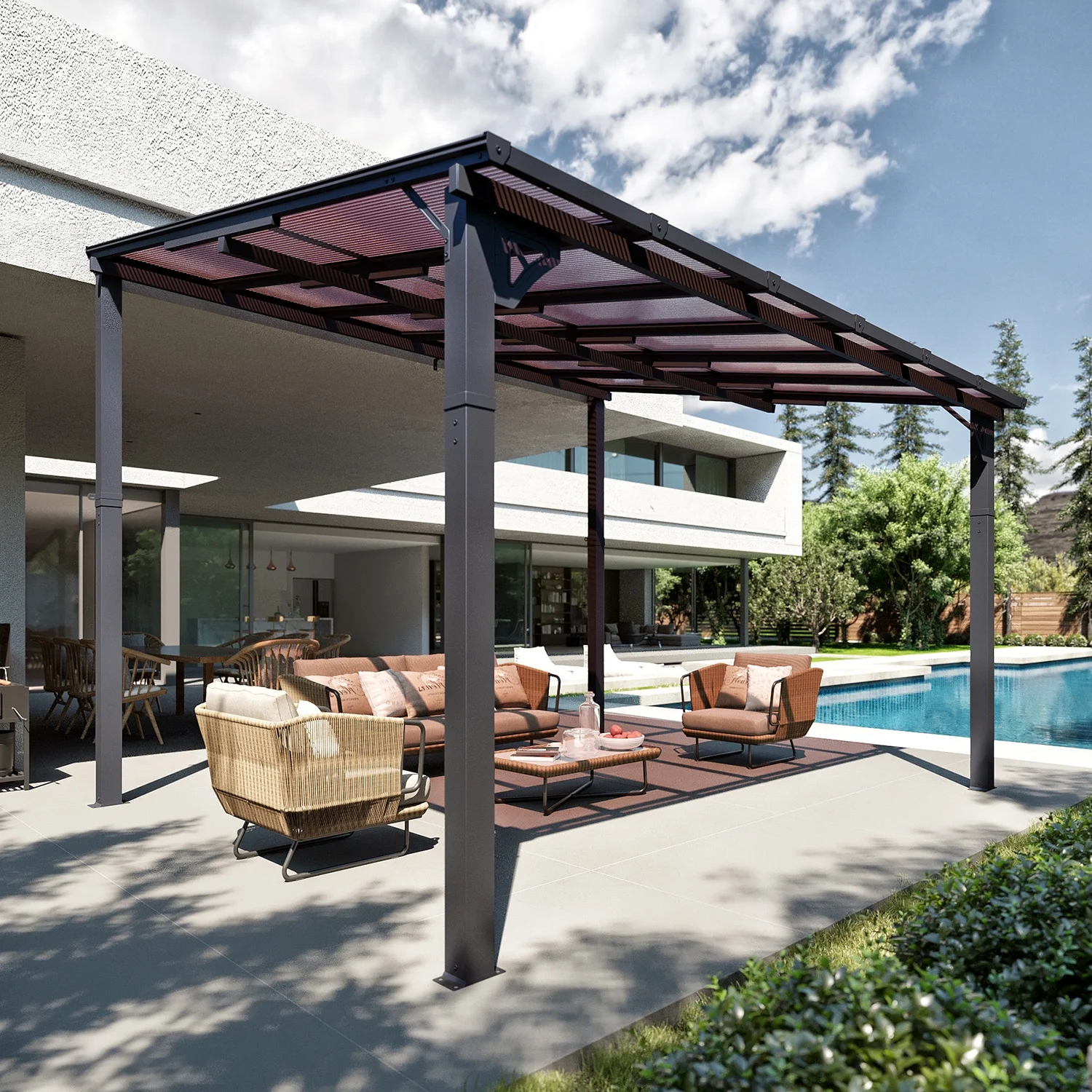 10'x12' Gazebo for Patio, Gazebo Pergola with Sloped Roof, Large Wall-Mounted Heavy Duty Awnings, for Patio, Deck and Backyard(10' x 12') - Image 4
