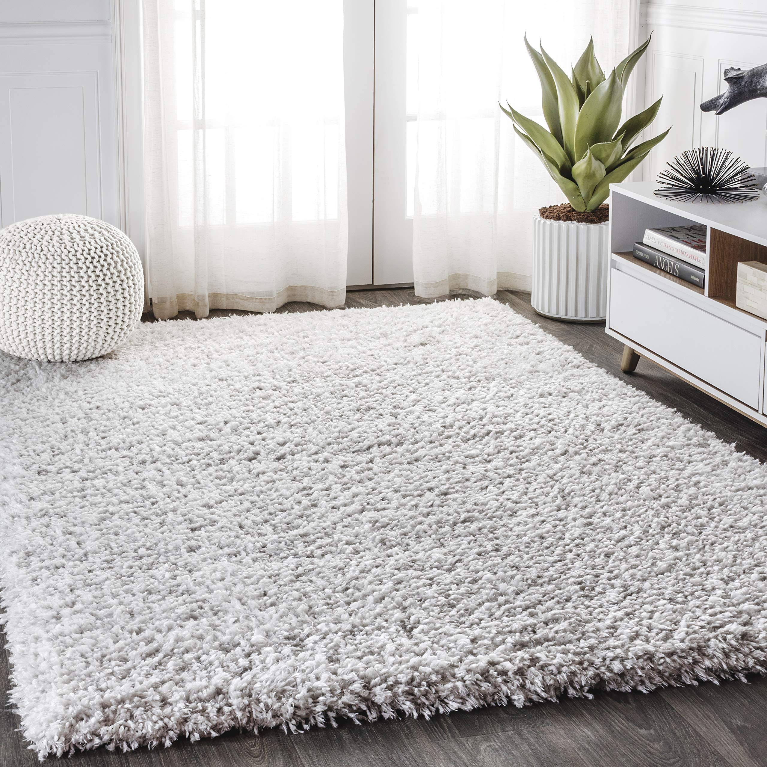 Jonathan Y Aydin Solid Plush Shag Area Rug Gray,Ivory / 4 x 6