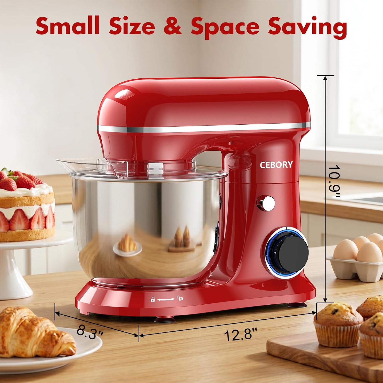 CEBORY Stand Mixer, 4QT 10+P-Speed Electric Kitchen Mixer with Bowl