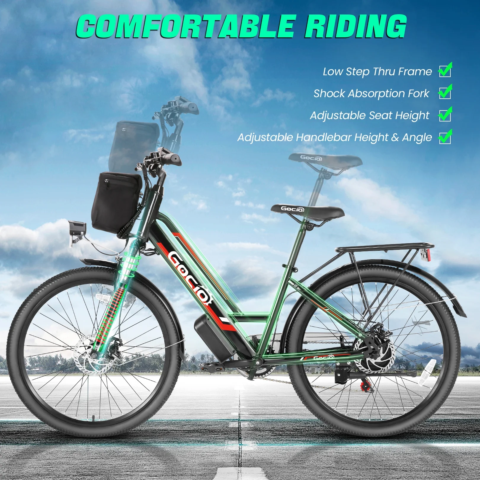 26" Electric Bike for Adults, 500W Electric Cruiser Bike, 48V/7.8Ah Removable Battery, 7 Speed, City Commuting E-bike, UL2849(Red) - Image 7
