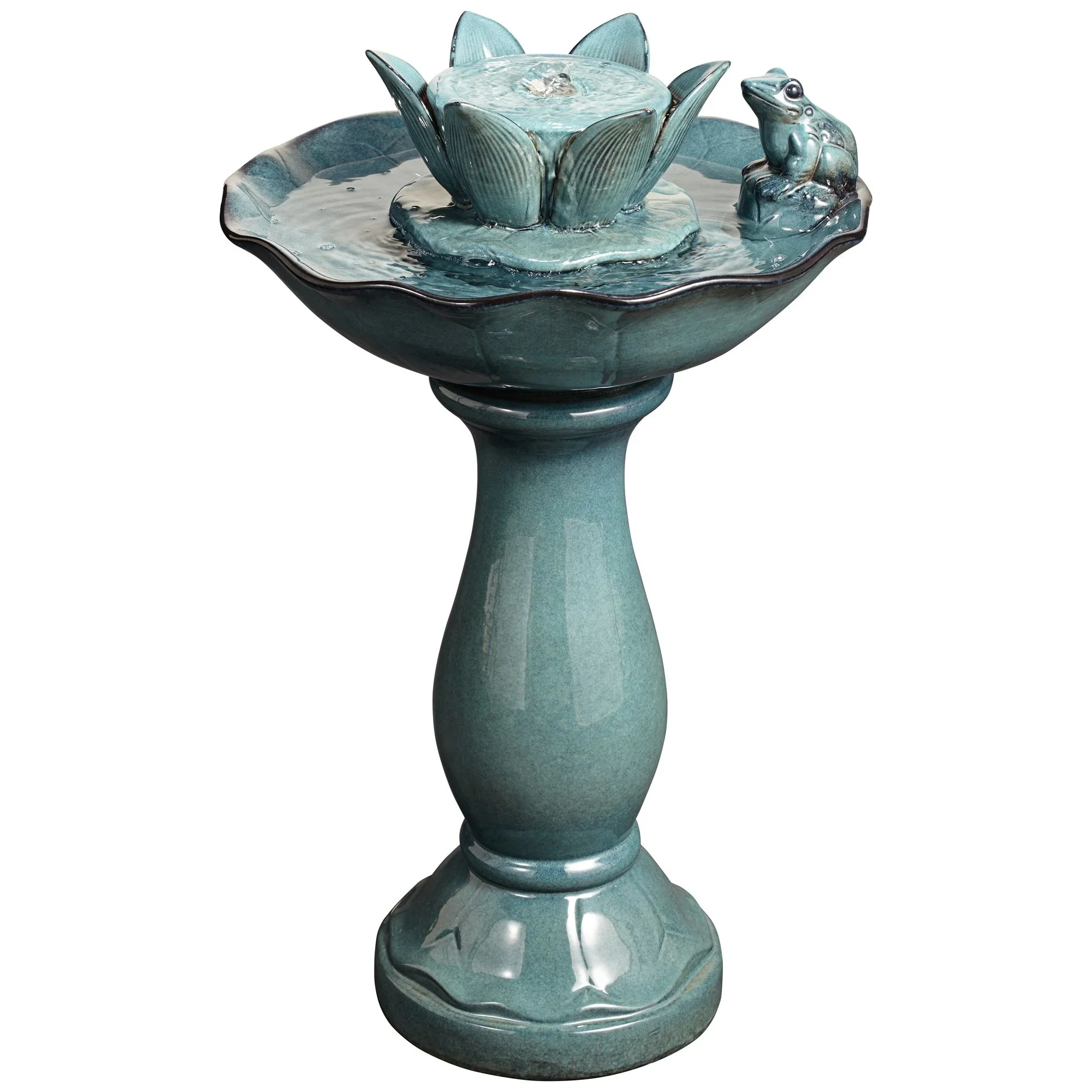 Pleasant Pond 25 1/4 High Large Asian Outdoor Decor Ceramic Floor Fountain Frog Pedestal Outside Garden Patio