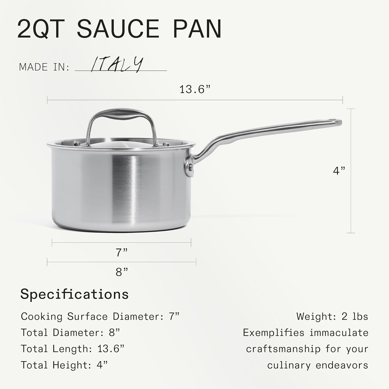 Made In Cookware | 6 Piece Stainless Saucepan Set | 5 Ply Clad | Includes Stainless Steel Saucepans and Saucier with Lid | Professional Cookware | Crafted in Italy