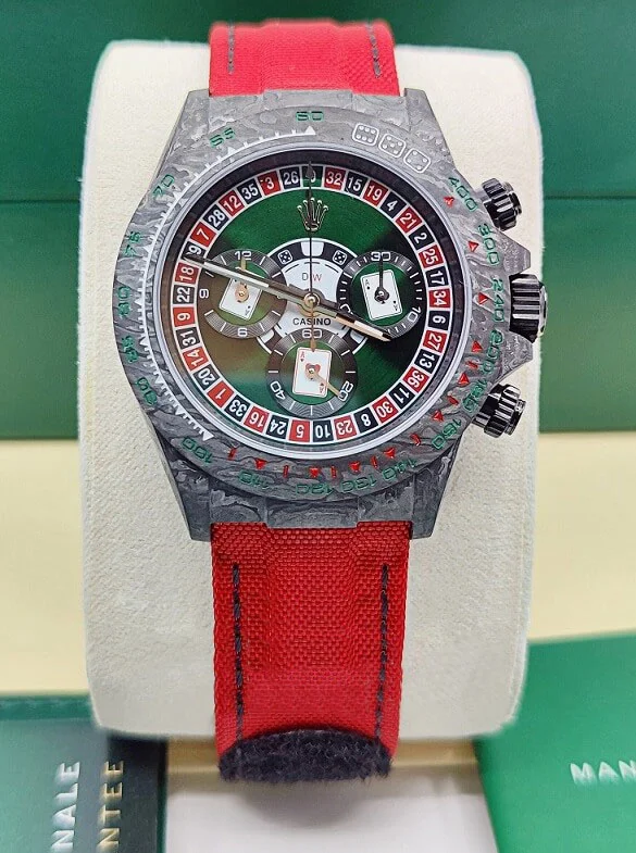 [Super Clone]Rolex Daytona DIW Carbon Lucky Player Casino Super Clone Swiss Replica Watch | Custom Made Limited Edition | 4130 Swiss Movement