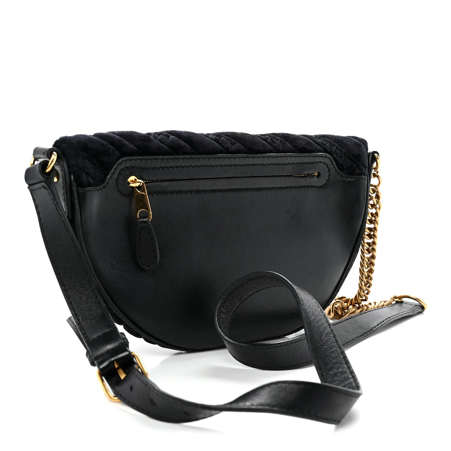 Crushed Velvet Logo Embossed XXS Souvenir Belt Bag Black
