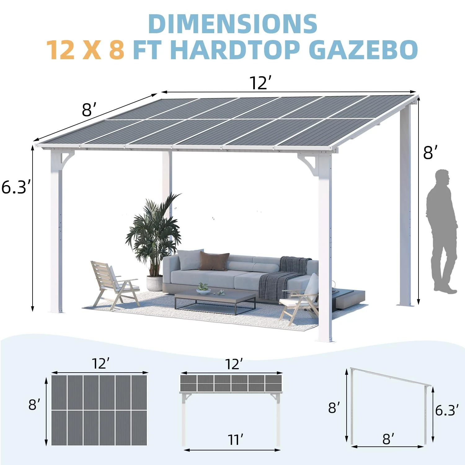 AECOJOY 12'x8' Wall Mounted Gazebos Pergola, White