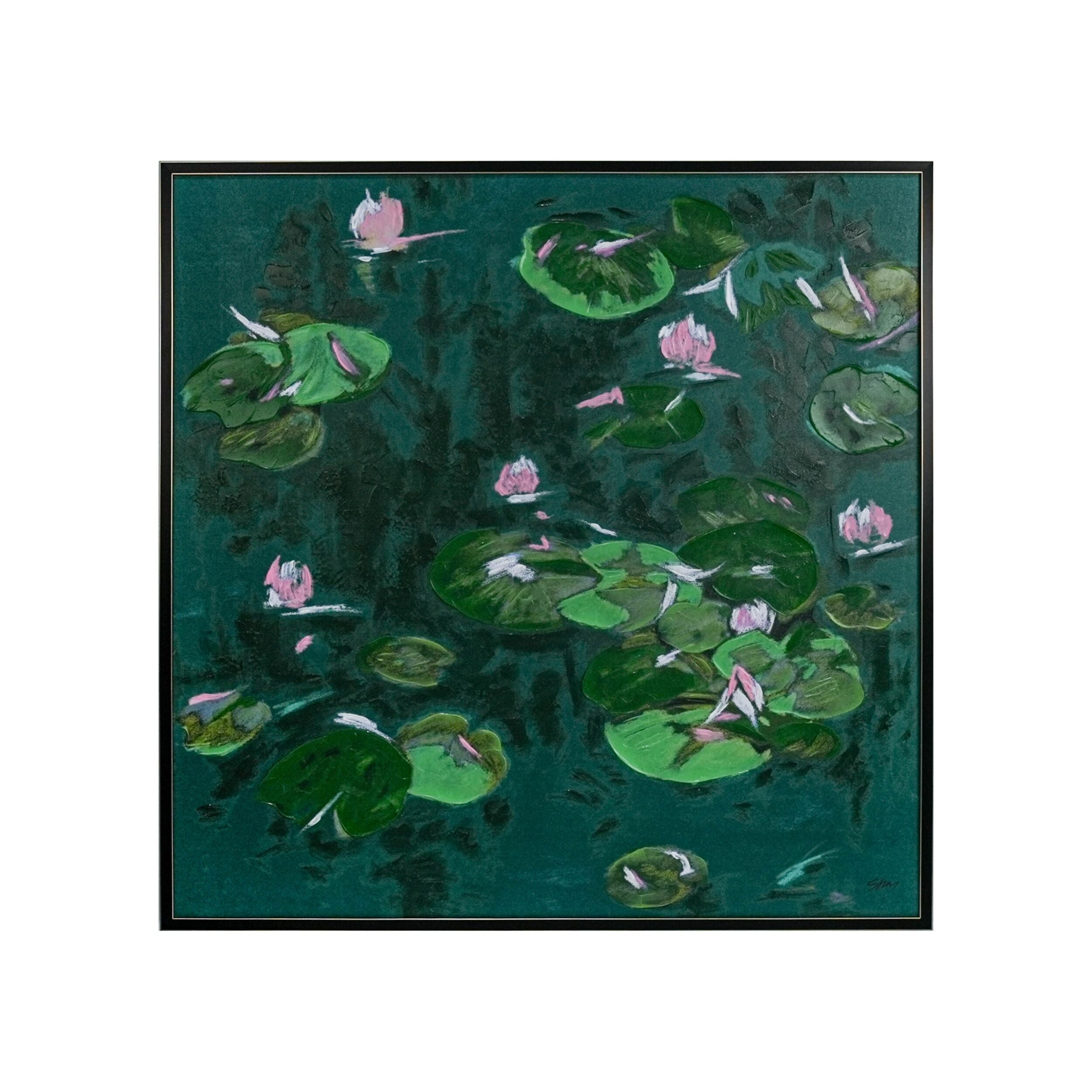 Lily's Pond Framed Textured Print 120x120cm