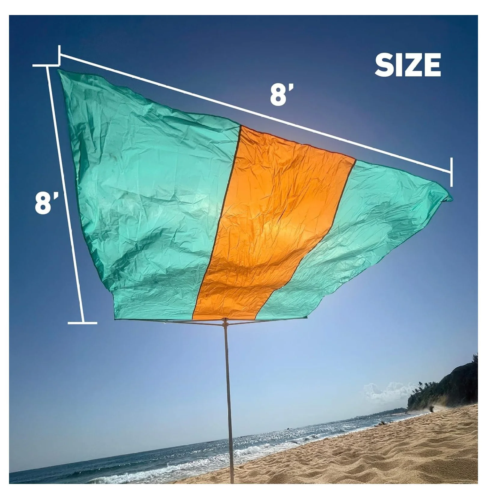 Beach Tent Wind Sun Canopy Portable Easy Set Up UPF 50+ No Assembly Requires 3 30 MPH 1 to 4 People 8 Foot X 8 Foot Fabric Top Image 4