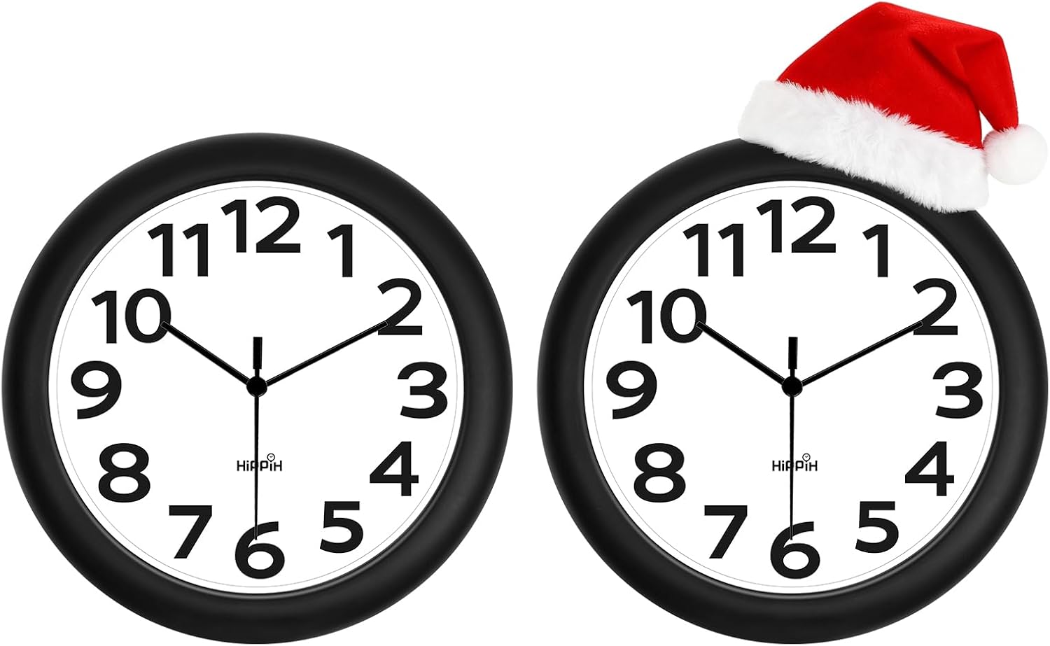 HIPPIH 10 Inch Wall Clock, 2Pack Silent Non Ticking Battery Operated Clocks| Black Analog Clock| Living Room, Office, Classroom, Bedroom, Kitchen, Bathroom| Modern Simple Style| Easy to Read| Accurate