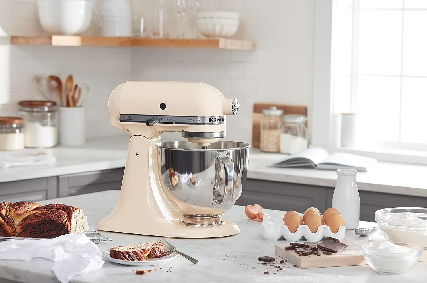 KitchenAid Artisan, 5-Qt Tilt Head Stand Mixer, KSM150PS, Almond Cream