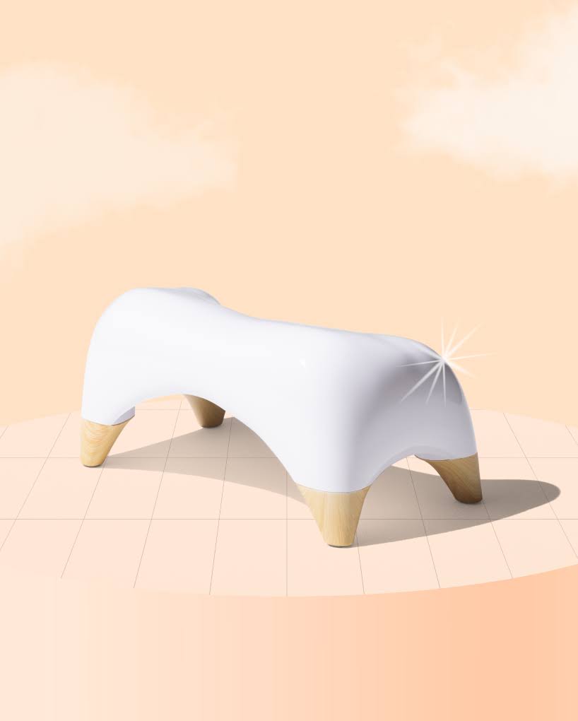 Tushy Ottoman Relaxed - Premium Toilet Stool for Bathroom - Modern Sleek Design - White/Bamboo, Short