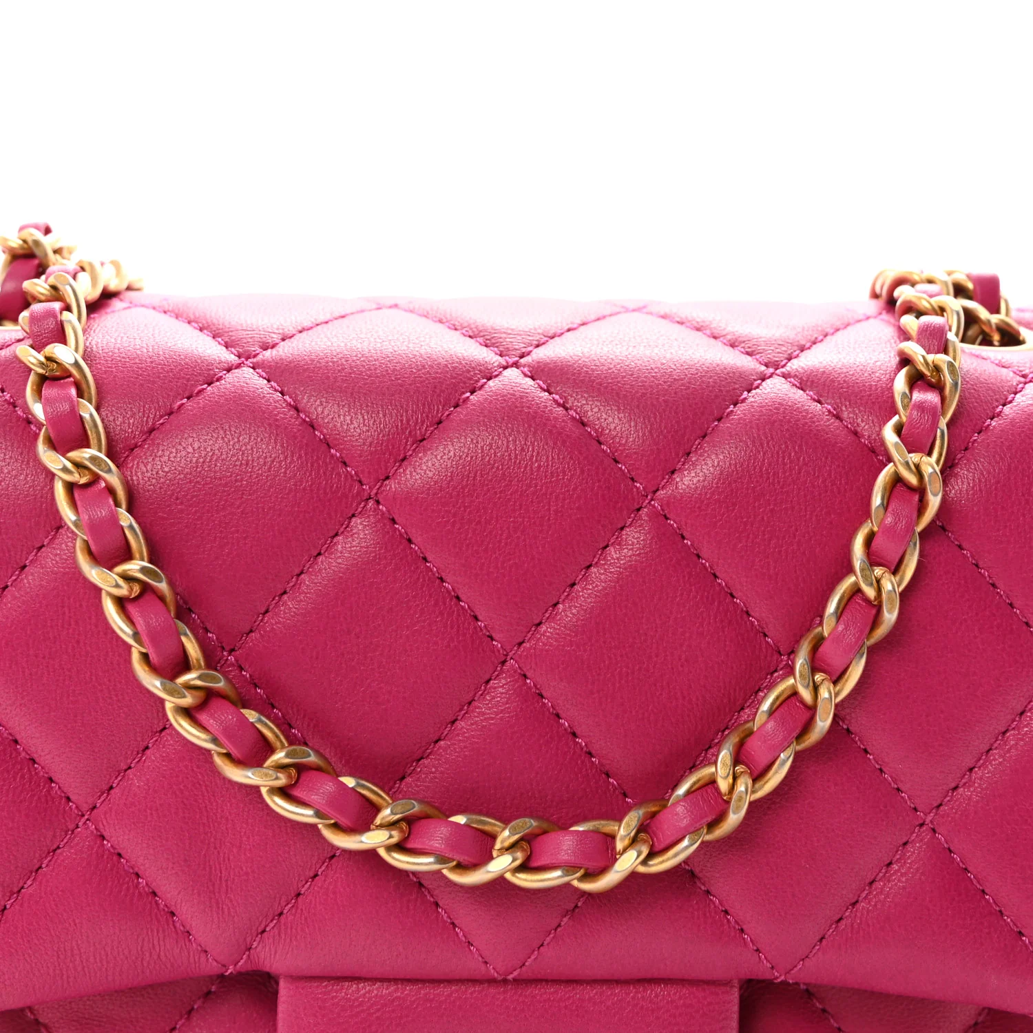 Lambskin Quilted Mini Pearl Crush Flap Fuchsia