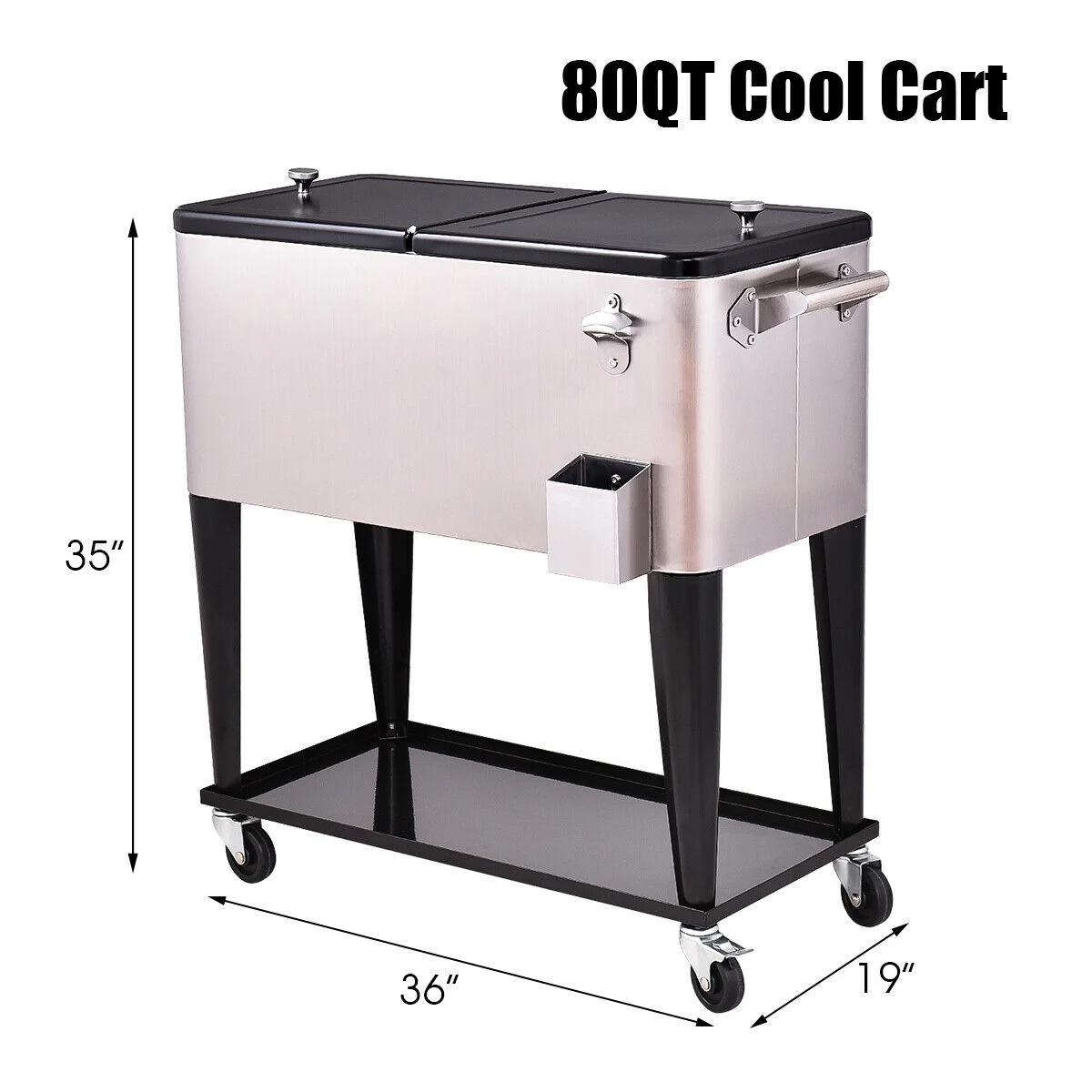 Patio Cooler Rolling Outdoor Stainless Steel Ice Beverage Chest Pool 80 Quart - Image 2