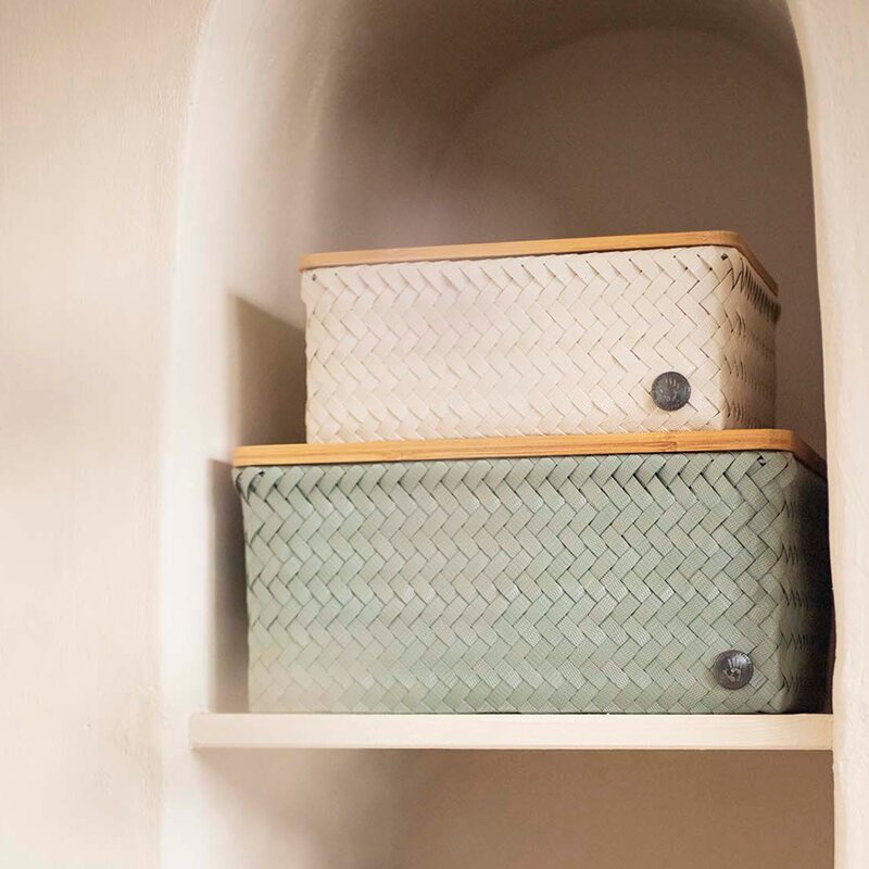 Top Fit stor oppbevaringskurv m/lokk 31x23x15 cm eucalyptus