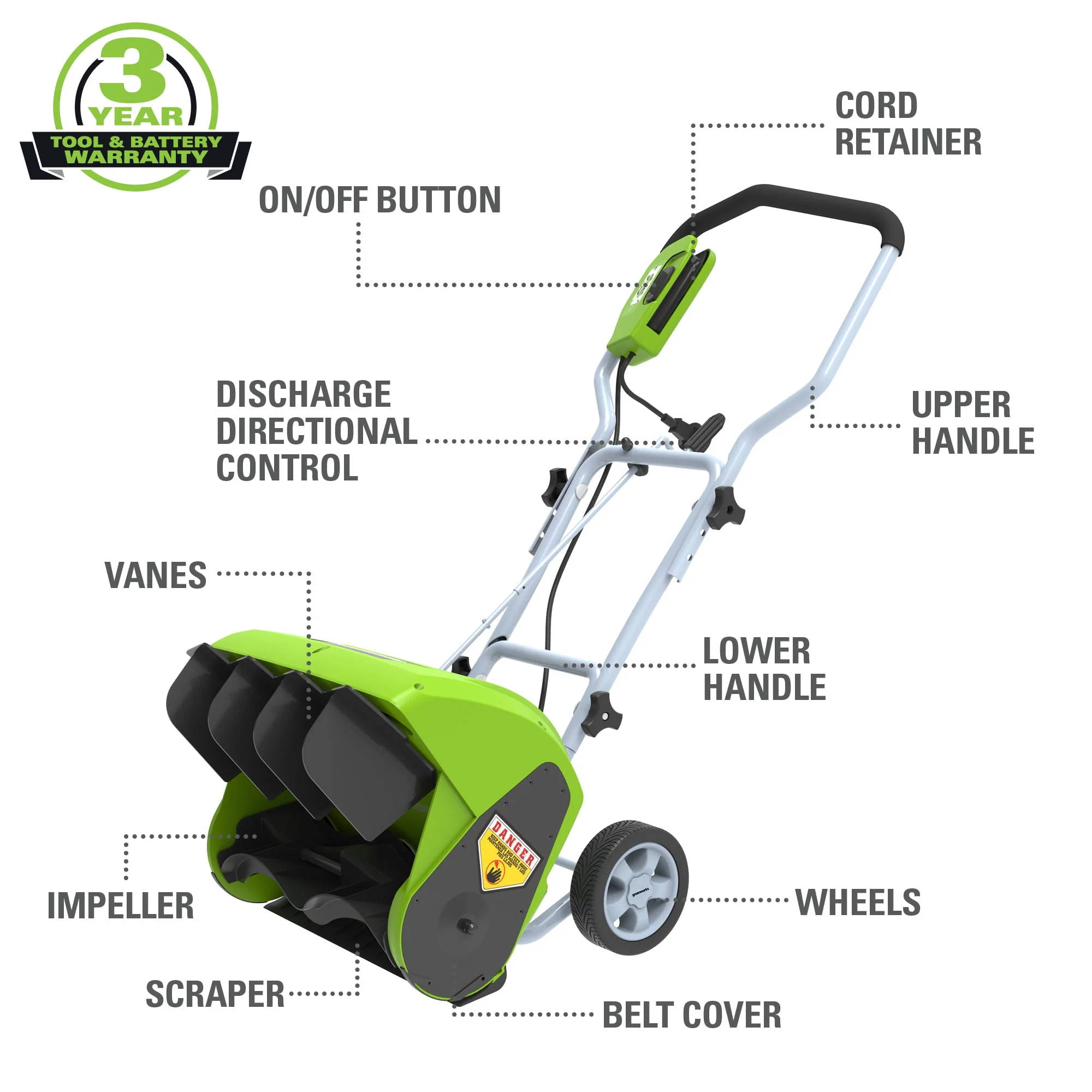 10 Amp 16-inch Corded Electric Snow Blower, 26022 - Image 2