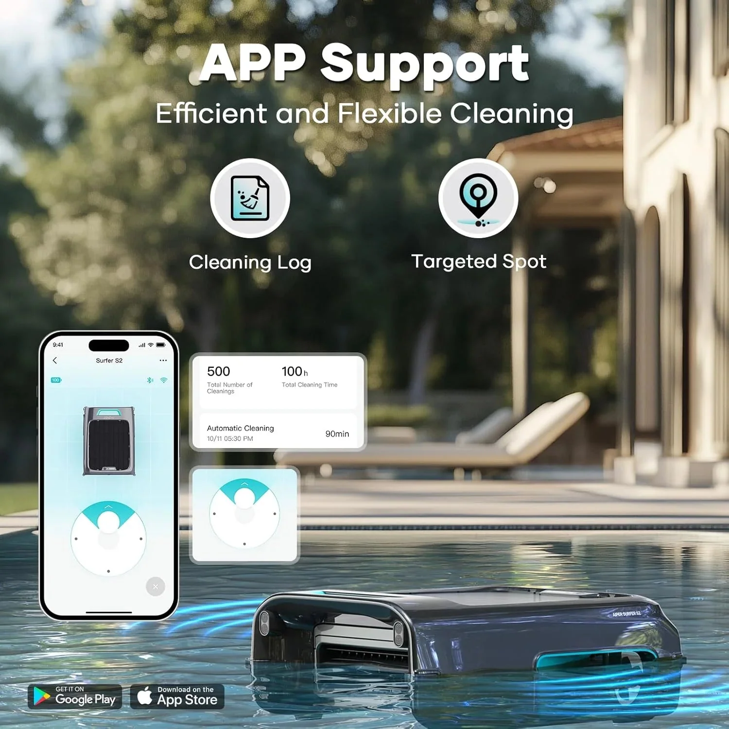 Solar Pool Skimmer with App Support, 24/7 Cleaning, Dual Charging Modes, Smart Obstacle Avoidance, Ideal for All Swimming Pool Types