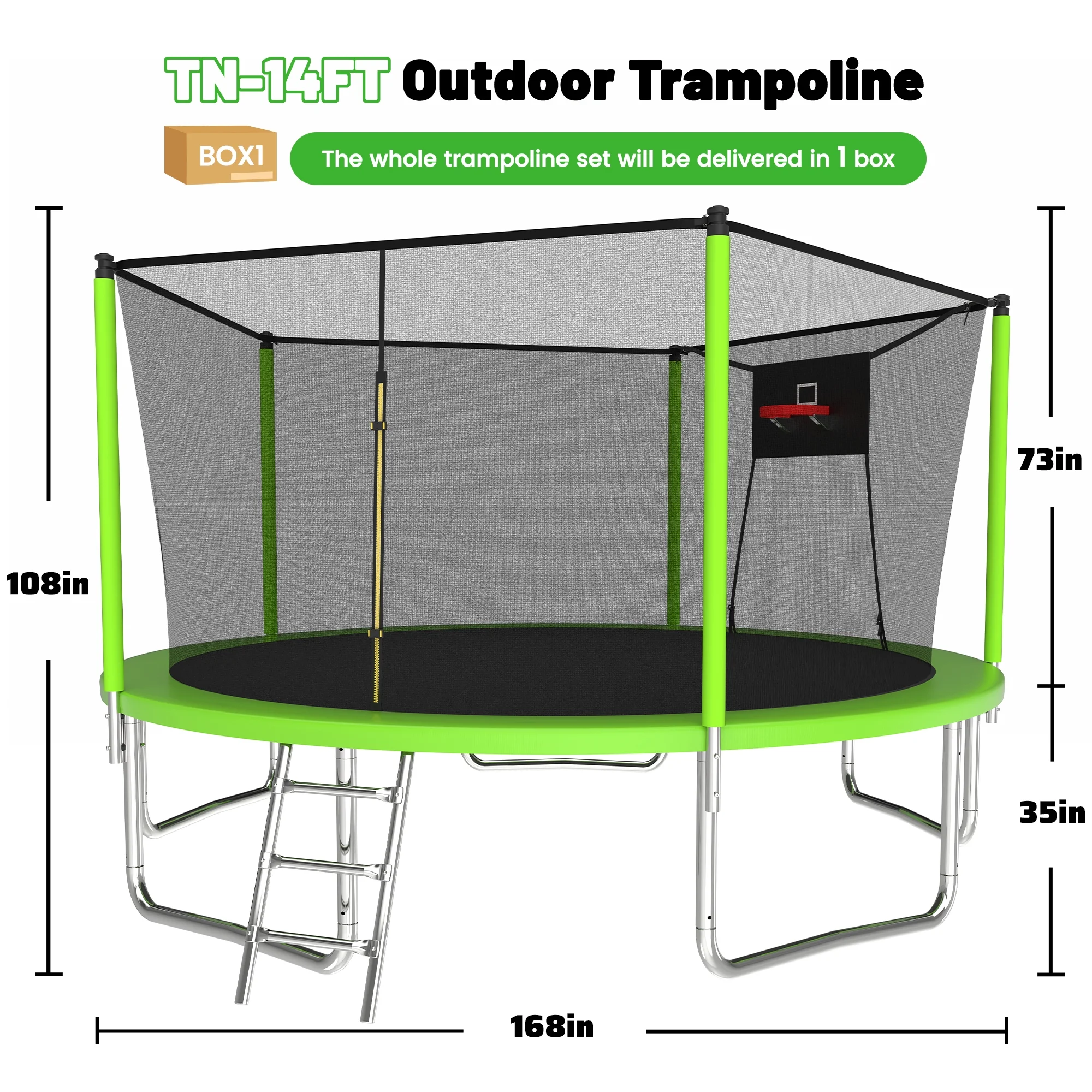 14ft Trampoline with Basketball Hoop,Outdoor Trampoline with with Enclosure Net,Blue(Blue) Image 10