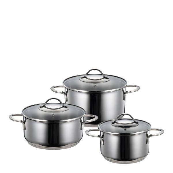 Kitchen Essentials grytesett 3 deler 1,8/2,8/3,5L med lokk blank