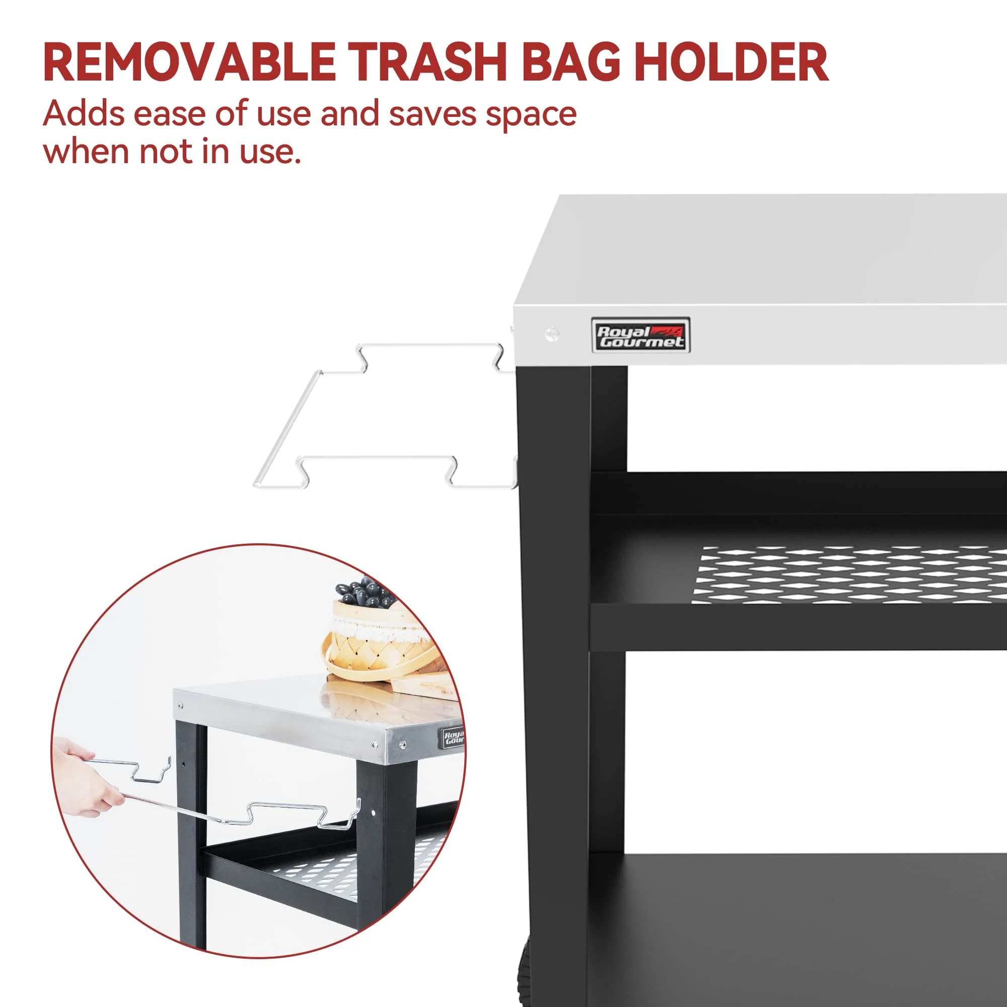 Royal Gourmet Rolling Dining Table with Trash Bag Holder
