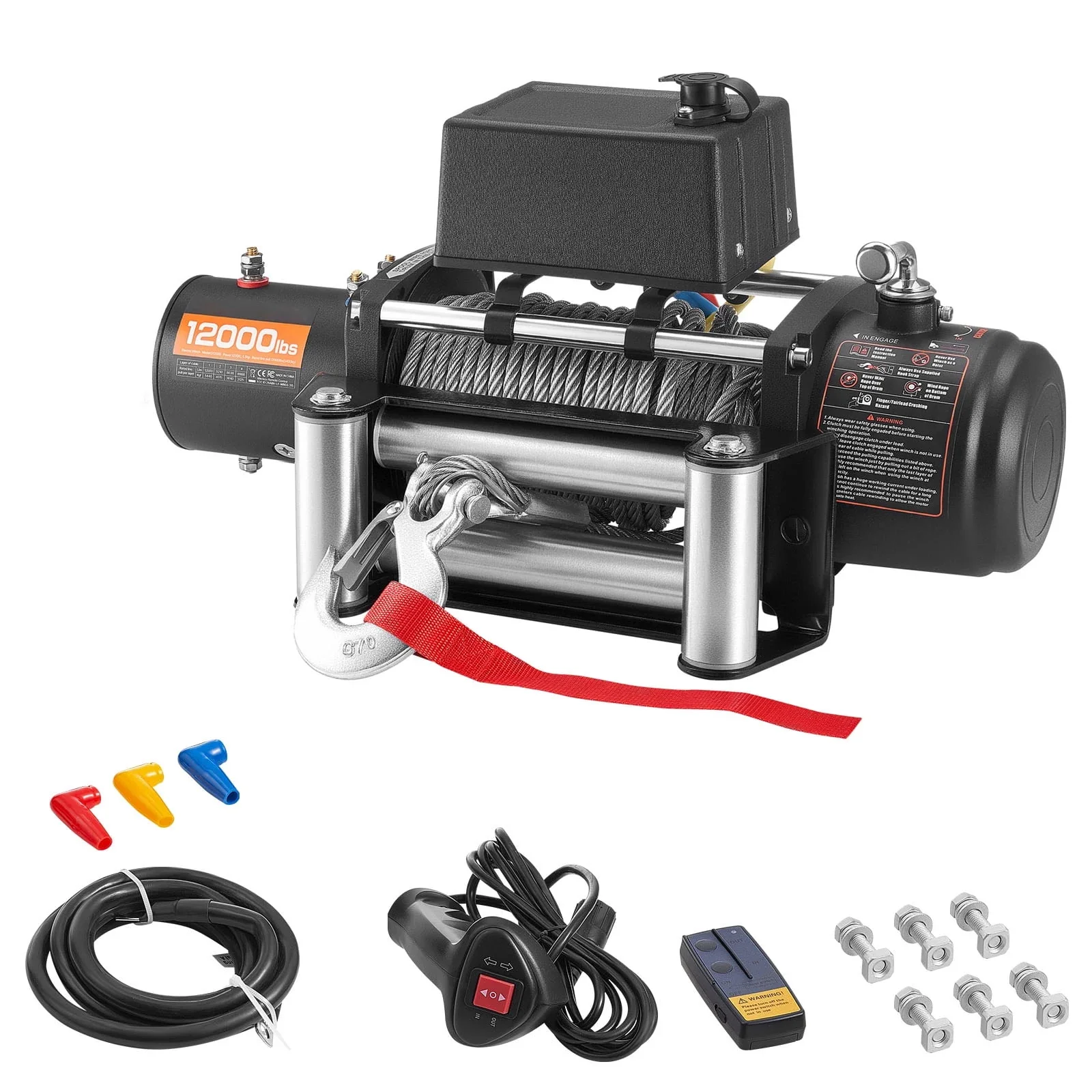 KFFKFF Electric Winch, 12000 lbs Load Capacity, 12V DC Truck Winch with Φ7/20 in x 85 ft Steel Rope, Wireless