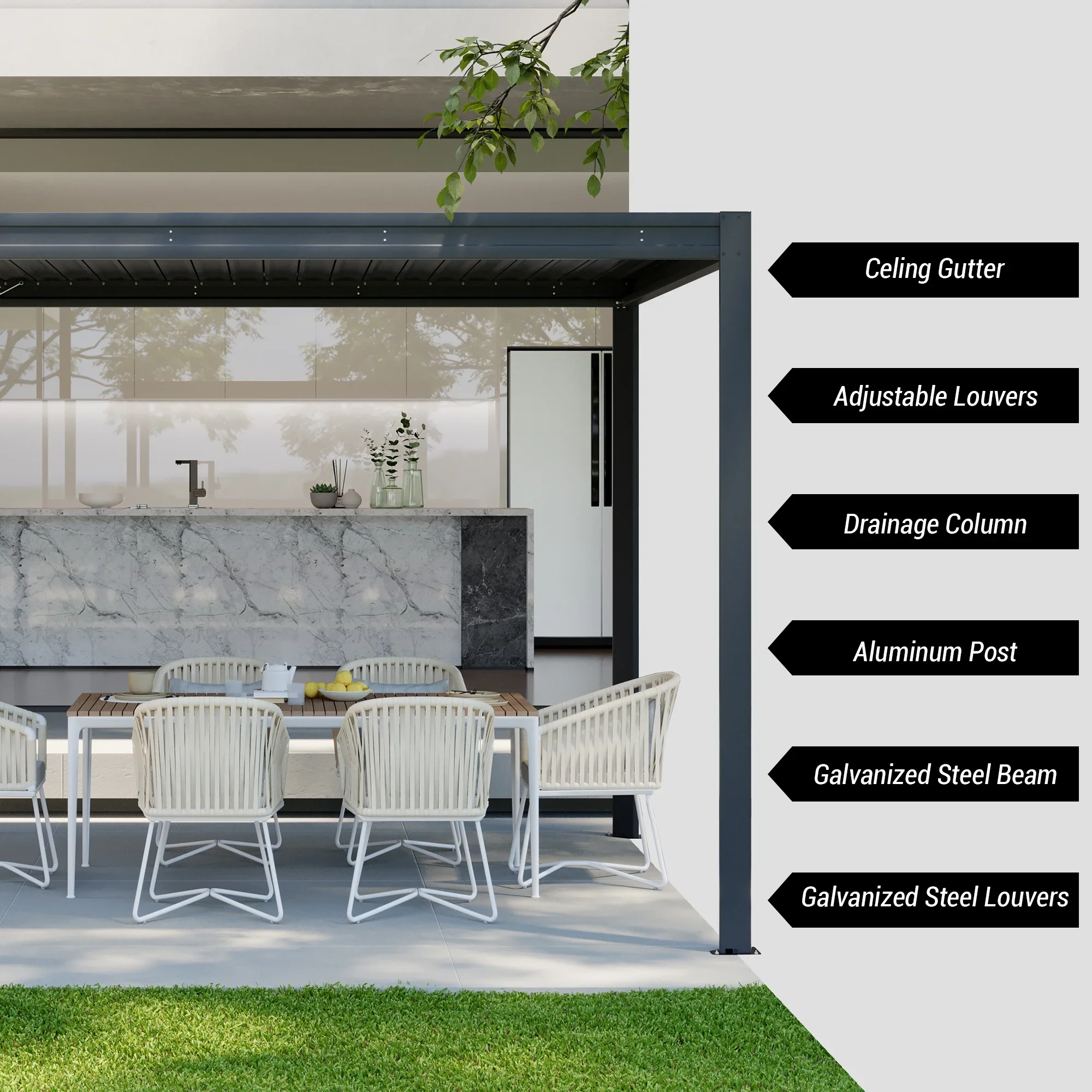 Mondawe Aluminum Louvered Pergola 10'x10' Outdoor Patio Pergola with Adjustable Rainproof Roof, Metal Pergola for Patio, Backyard, Deck, Garden, Gray