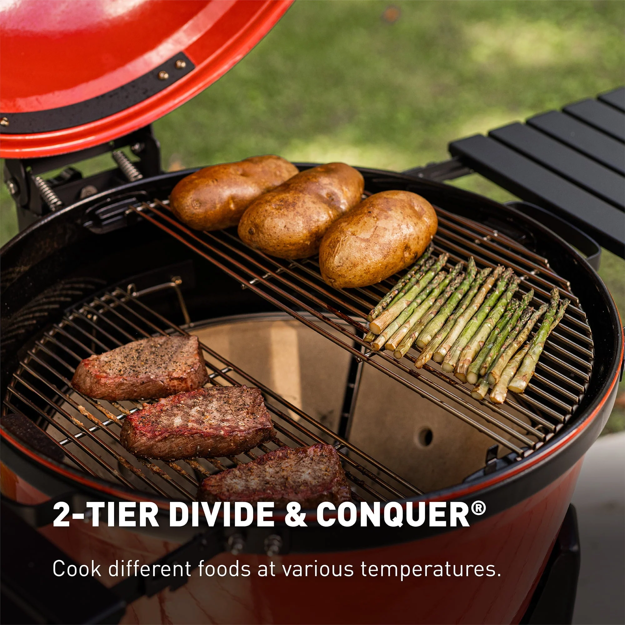 Kettle Joe 22 in. Charcoal Grill in Red with Hinged Lid, Cart, and Side Shelves - Image 5