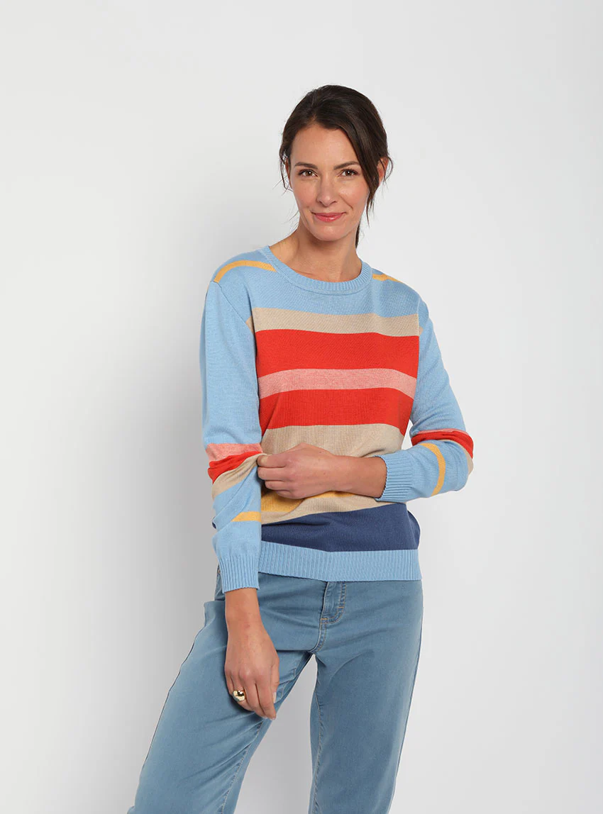 Pull femme léger rayé bleu