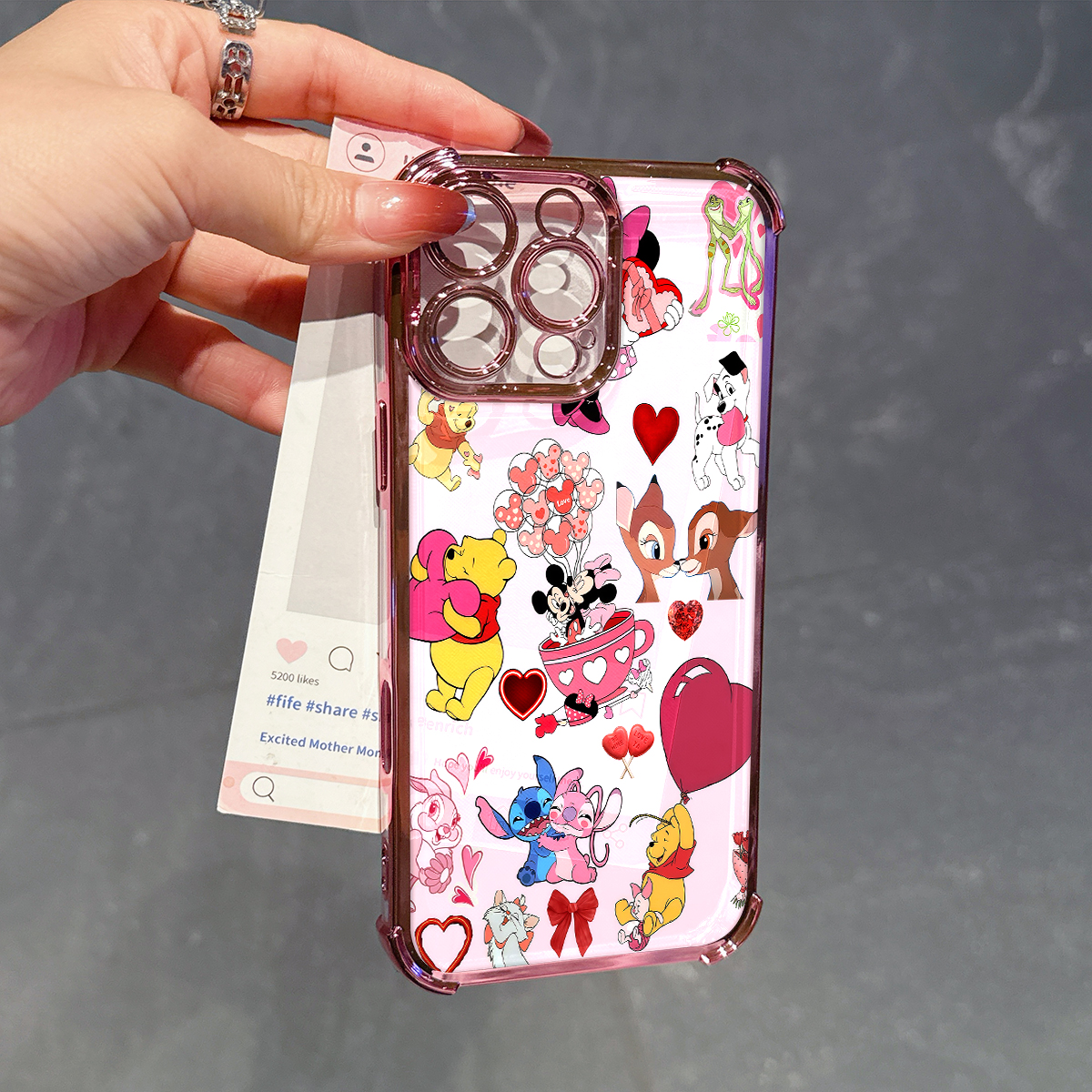 Pink cartoon animal print electroplated four-corner anti-shock phone case compatible with all iPhone models 11, 12, 13, 14, 15, 16, 17 Pro Max - wanlinfang