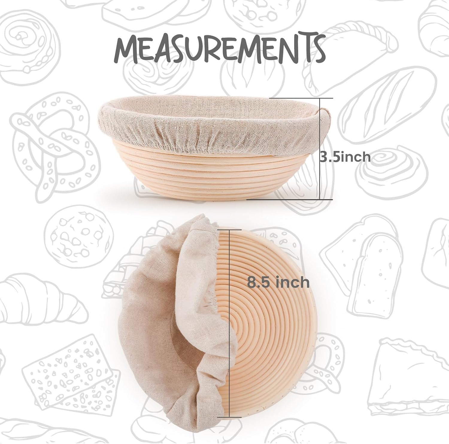 DOYOLLA Bread Proofing Baskets Set of 2 8.5 inch Round Dough Proofing Bowls and Liners Perfect Home Sourdough Bread Baking Supplies