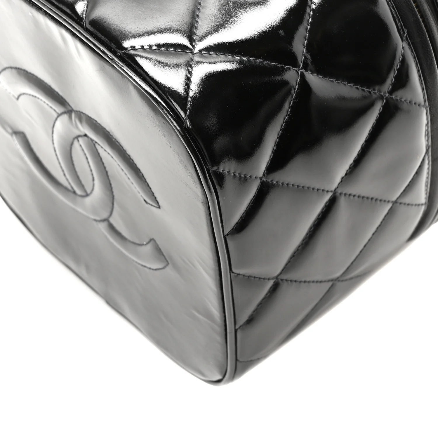Patent Quilted Top Handle Vanity Case Black