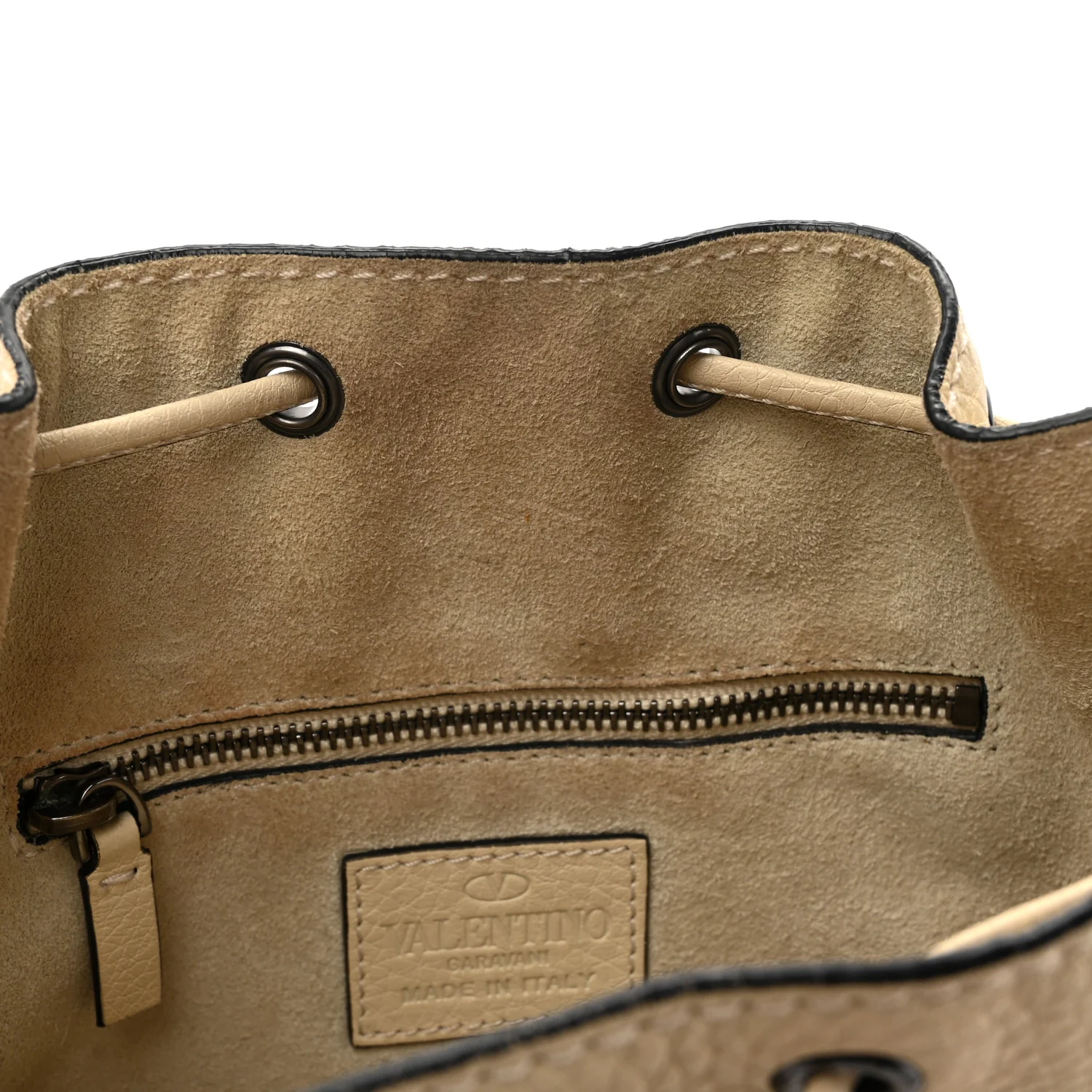 Grained Calfskin Rockstud Bucket Bag Ivory