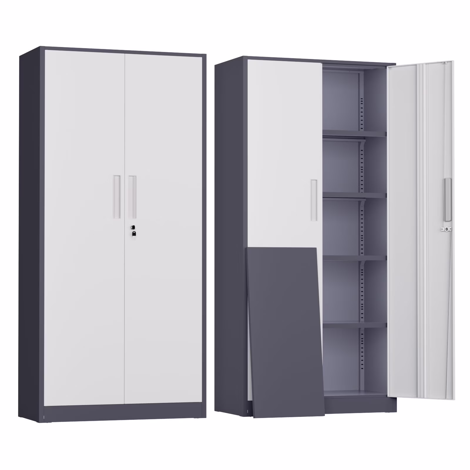 71" Metal Garage Storage Cabinet with Locking Doors and Adjustable Shelves for Home, Office(Black)(Black) Image 7