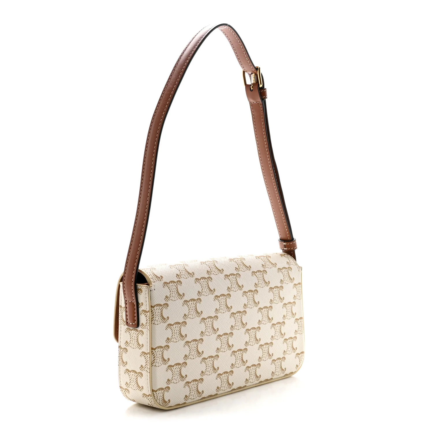 Canvas Calfskin Triomphe Shoulder Bag White