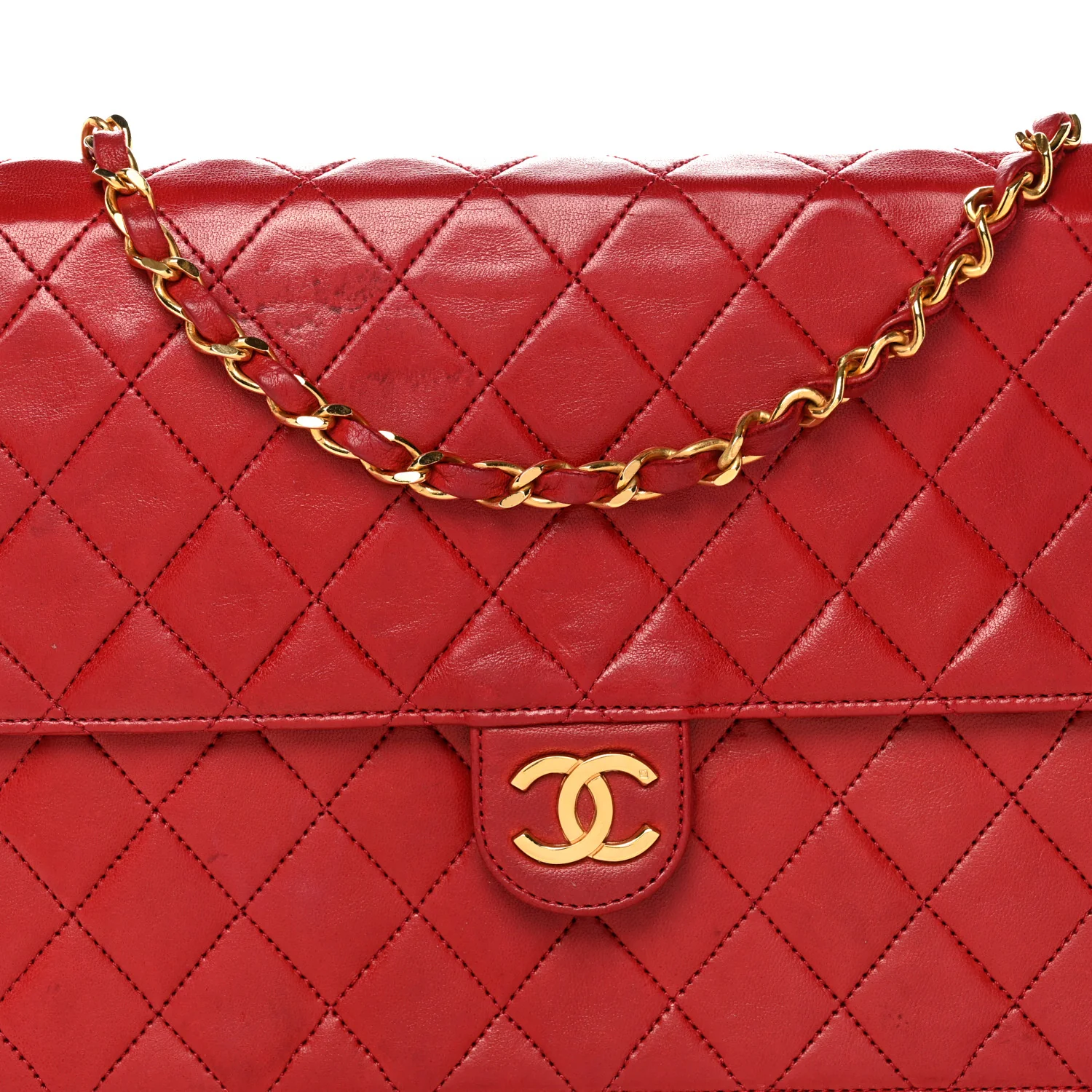 Lambskin Quilted Medium Single Flap Red