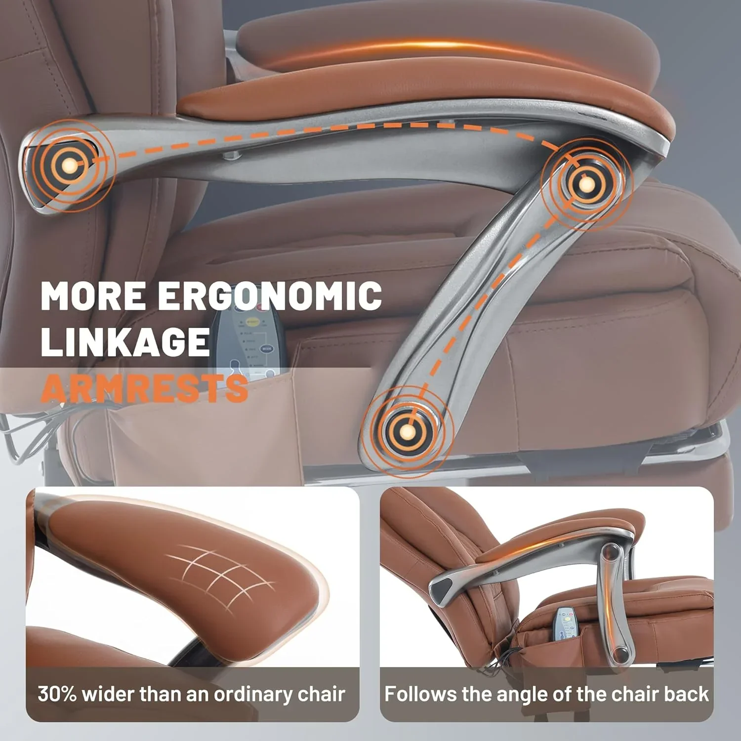 Fauteuil de bureau massant avec chauffage et repose-pieds, fauteuil de bureau ergonomique inclinable de direction