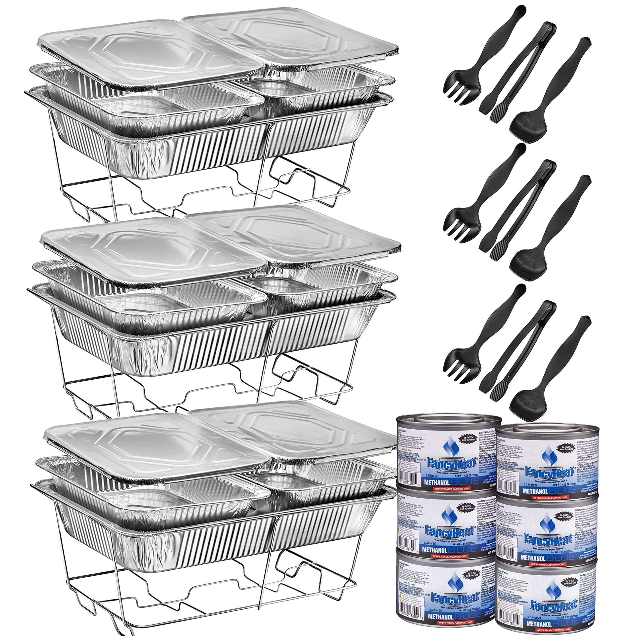 MAXYGIFT Disposable Chafing Dish Buffet Set, Food Warmers for Parties, Complete 33 Pcs of Chafing Servers with Covers, Catering Supplies with Full-Size Pans