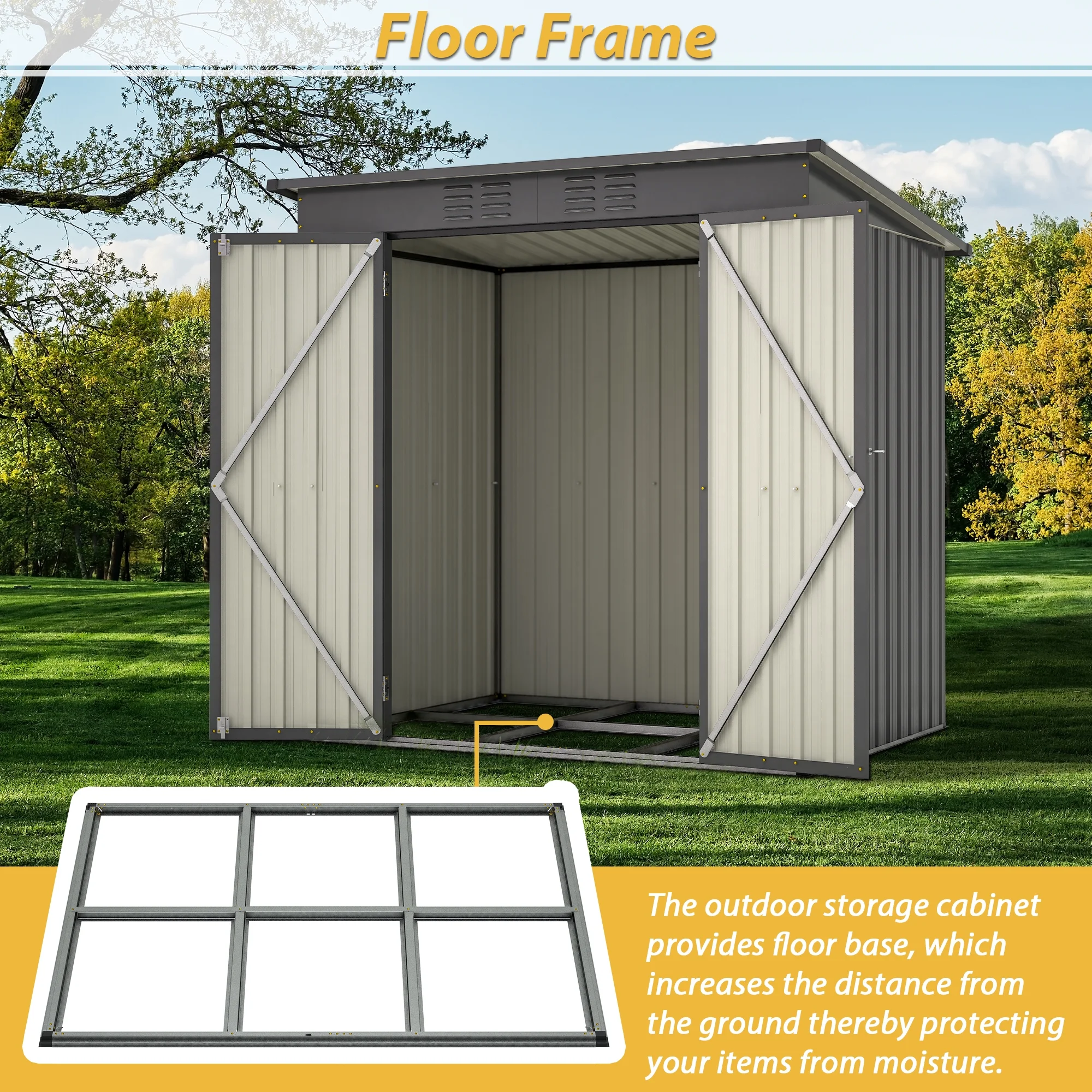 6 x 4 ft Outdoor Storage Shed with Floor Frame, Storage Sheds for Outside with Lockable Door, All Weather Garden Tool Shed with Air Vent for House Backyard Patio Lawn, Black(Black) - Image 5