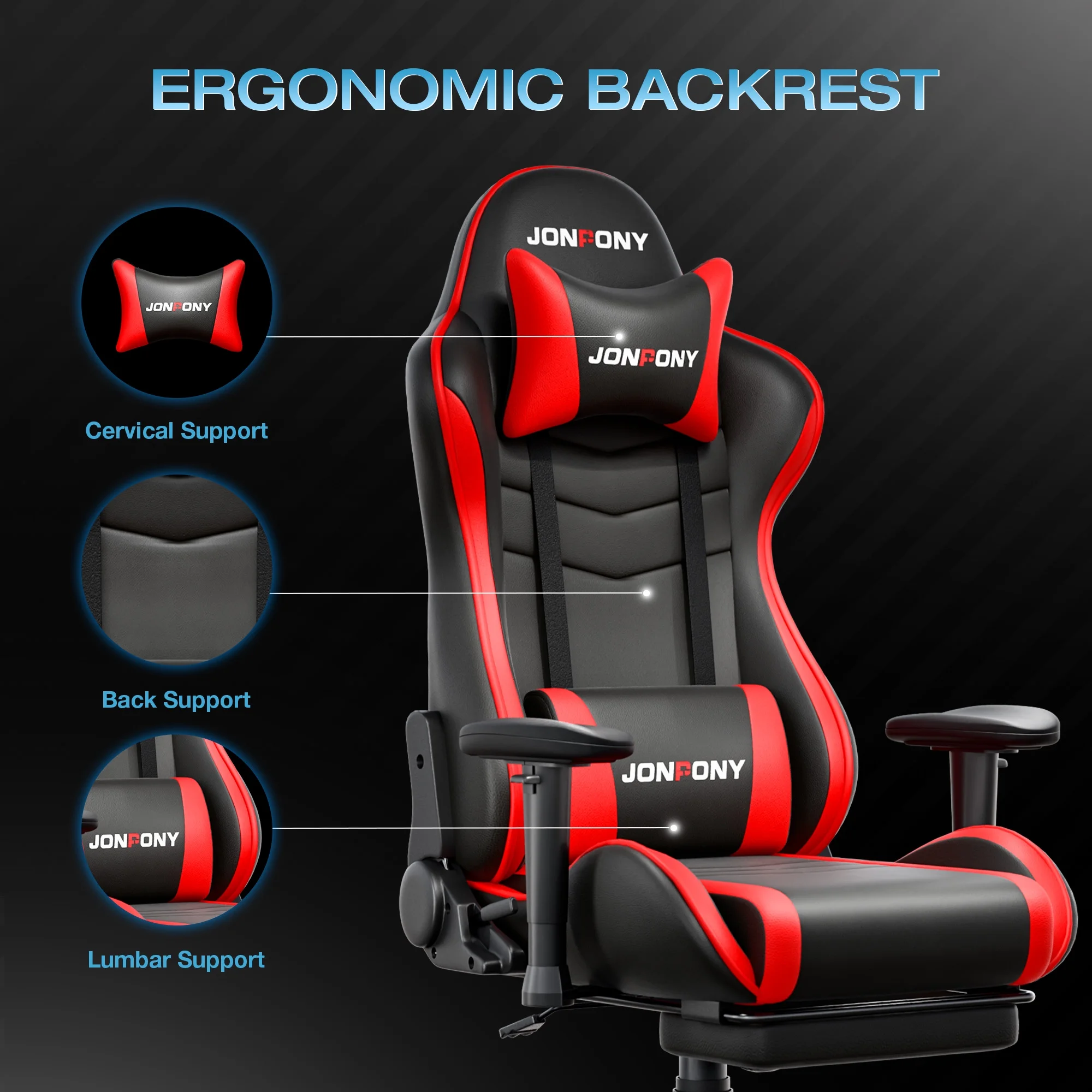 Big and Tall 500LBS Gaming Chair, Ergonomic Design, Gamer Chair PU Leather with Footrest and Lumbar Support, High Back Office Chair Support 8 Hours Long Sitting, Computer Chair,Red(Red) - Image 10
