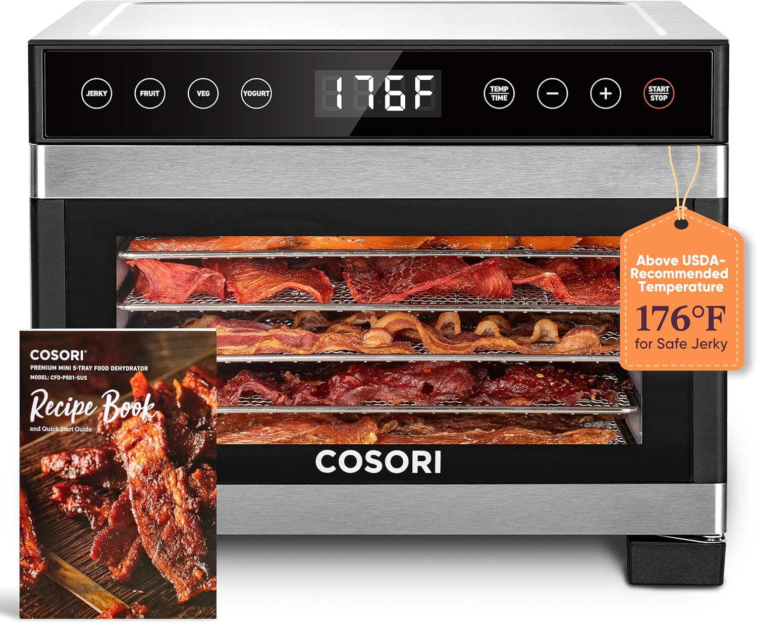 Déshydrateur alimentaire COSORI, plus grand que 7 plateaux, avec un large espace de séchage de 16,5 cm (6,5 pouces) et une puissance de 600 W.