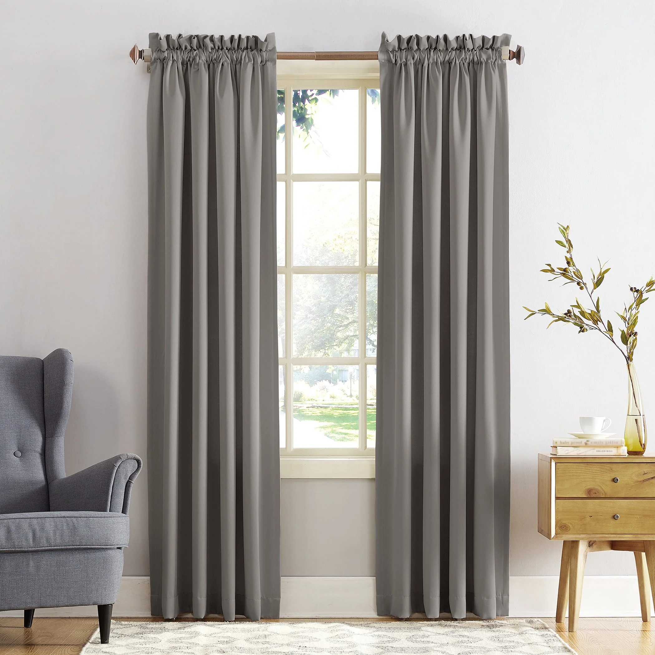 Sun Zero Kylee Energy Efficient Room Darkening Rod Pocket Curtain Panel, 54" x 84", Gray, Adult